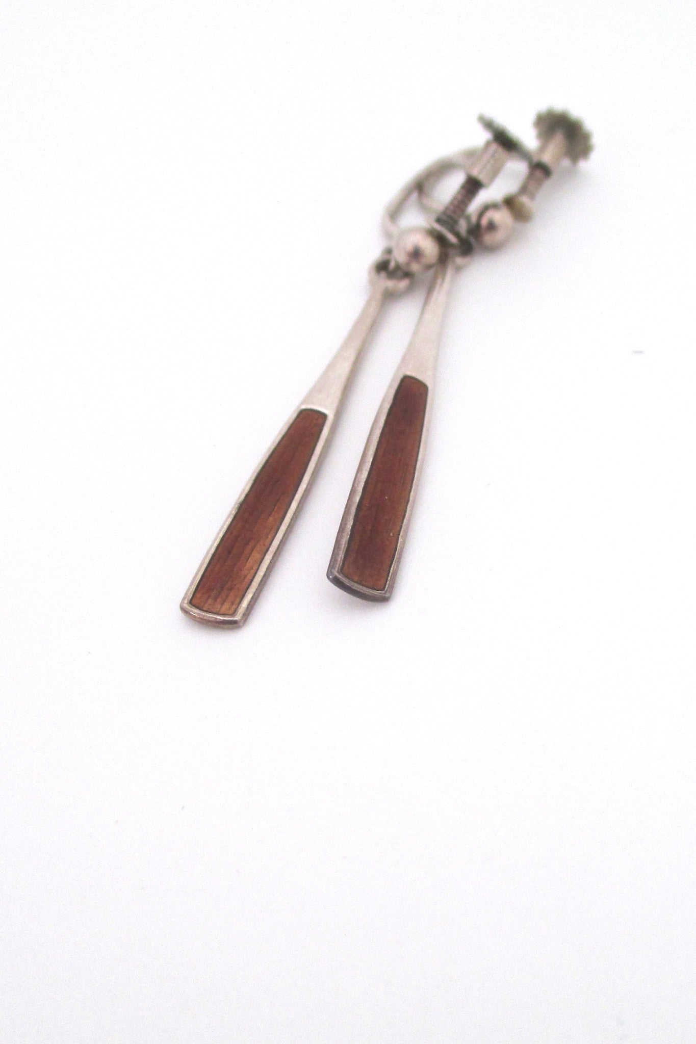 detail Aksel Holmsen Norway vintage mid century sterling silver and enamel drop earrings