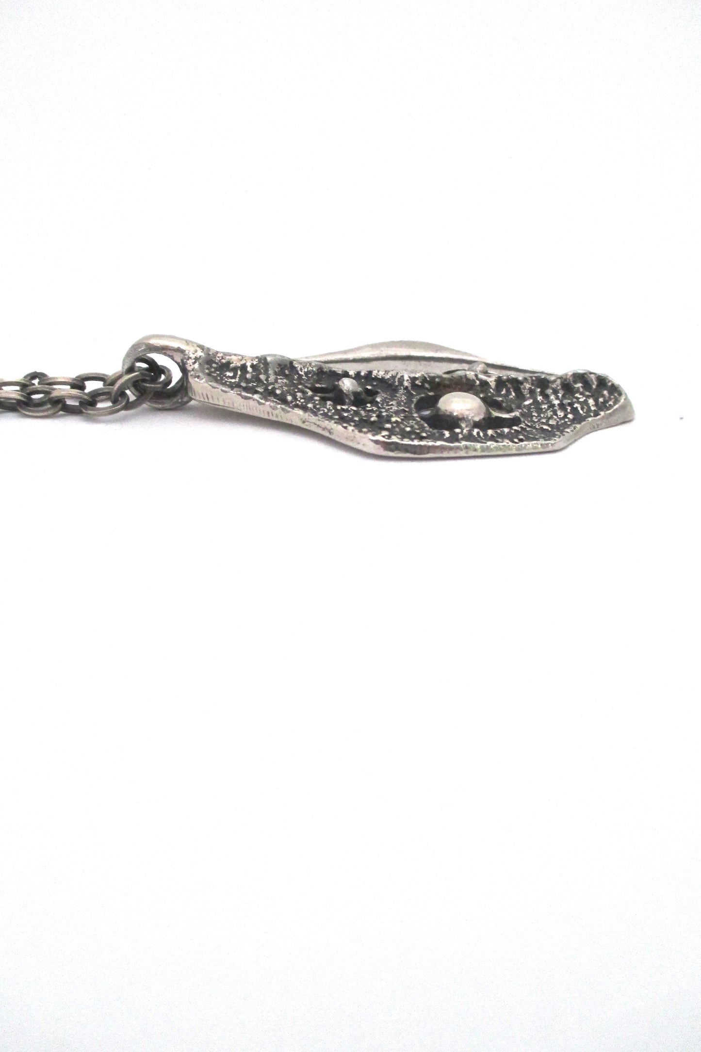 profile Robert Larin Canada vintage brutalist pewter openwork pendant necklace