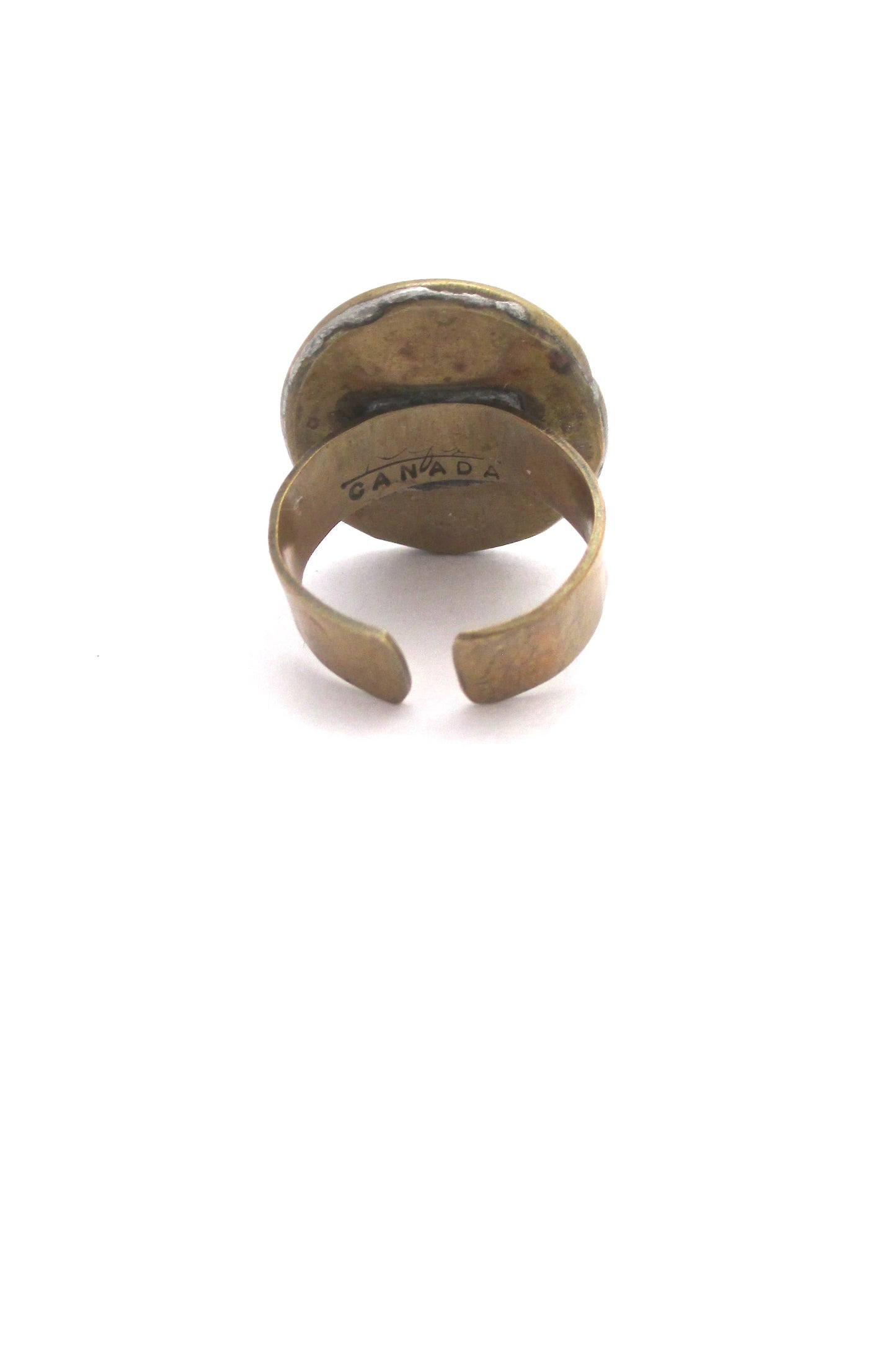 Rafael Canada brass ring ~ oval clear teal stone