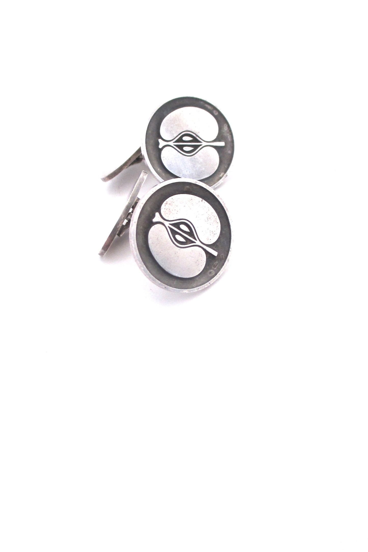 detail Georg Jensen Denmark silver apple cufflinks # 111 Scandinavian Modernist design vintage jewelry