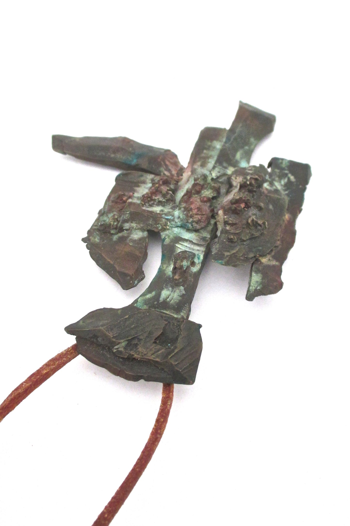 detail vintage modernist extra large bronze sculptural pendant necklace signed Rosenzweig