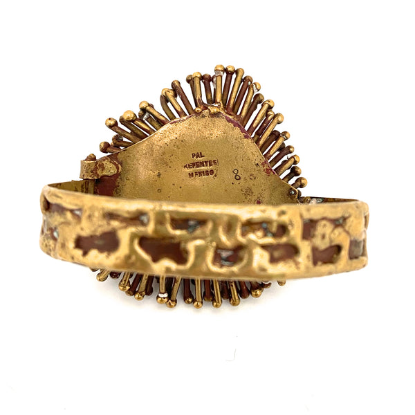 Pal Kepenyes large brass lion hinged bracelet ~ glass eyes