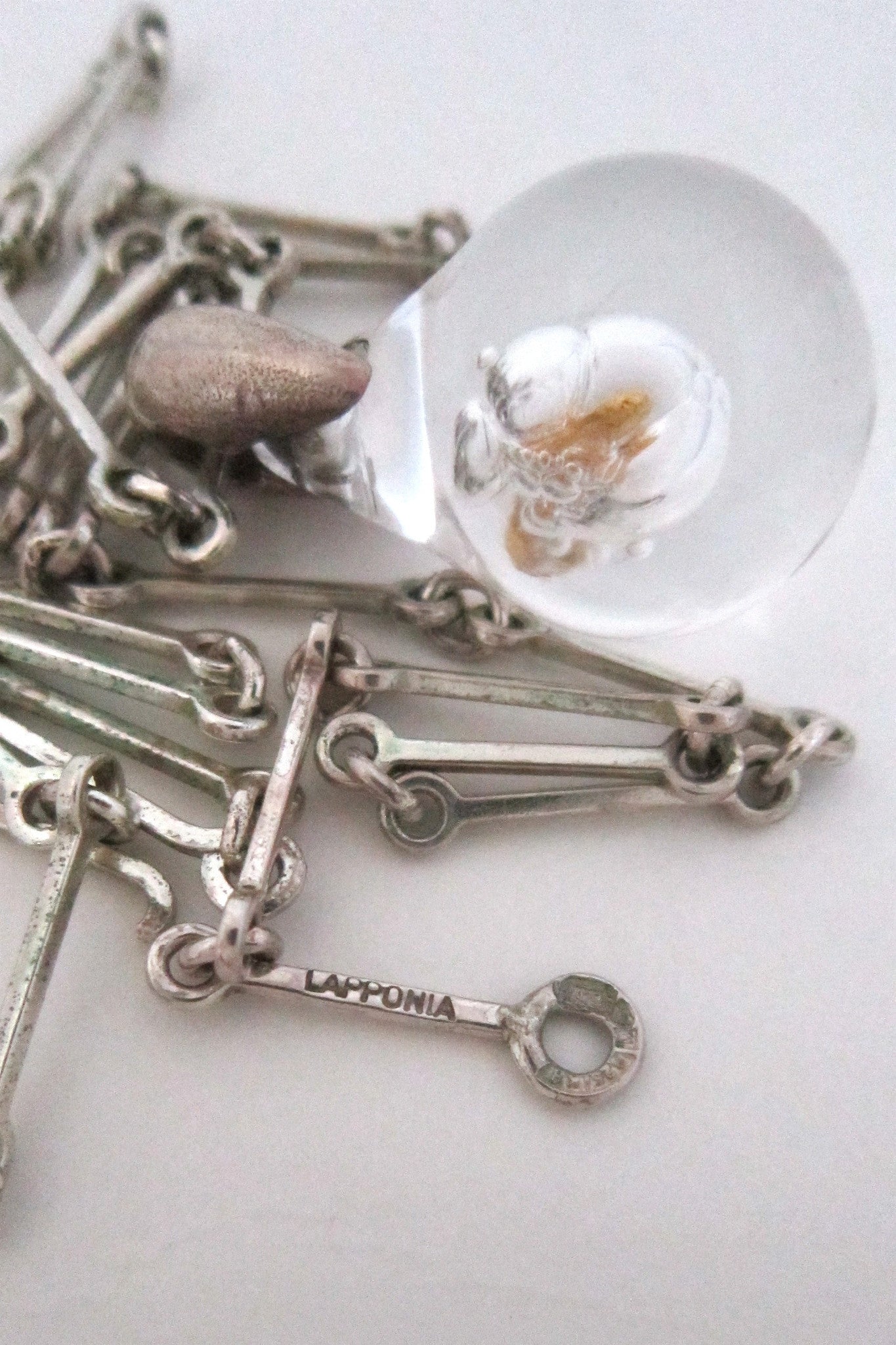 Bjorn Weckstrom Lapponia vintage silver and acrylic nugget necklace 1977