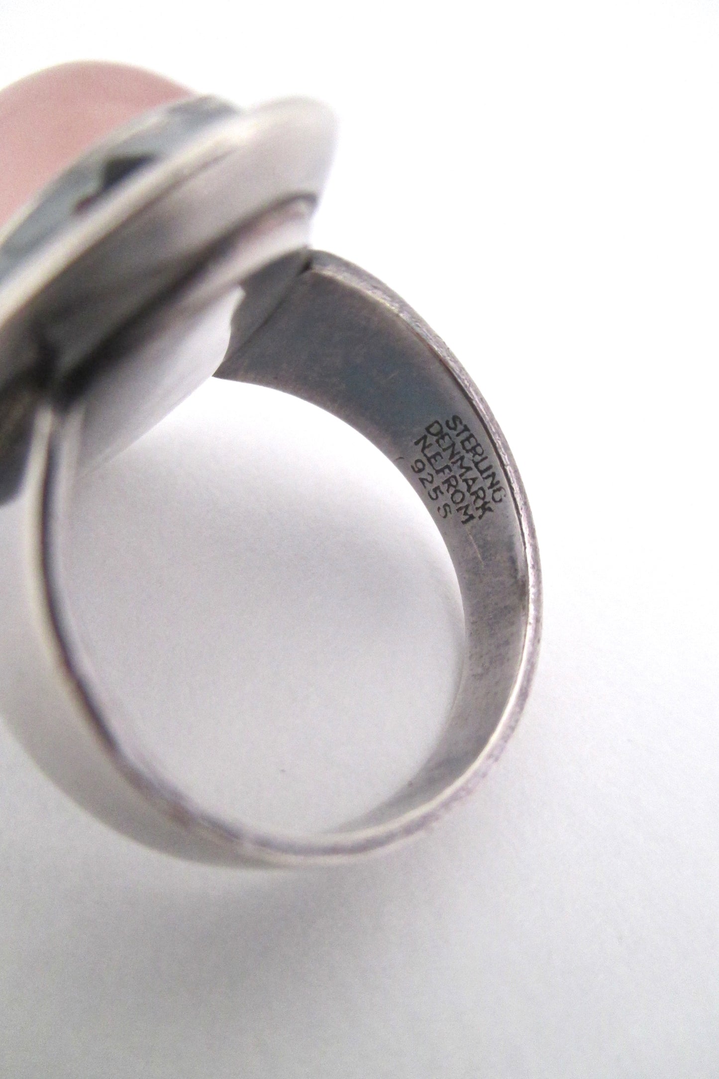 NE From silver & rose quartz ring