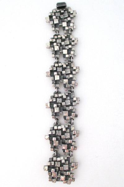 Guy Vidal Canada brutalist pewter cubes link vintage modernist bracelet