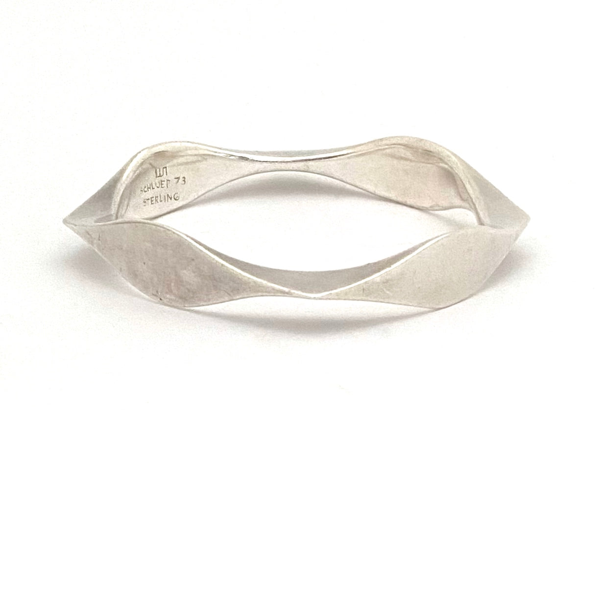 detail Walter Schluep Canada vintage sterling silver hand wrought bangle bracelet signed dated 1973