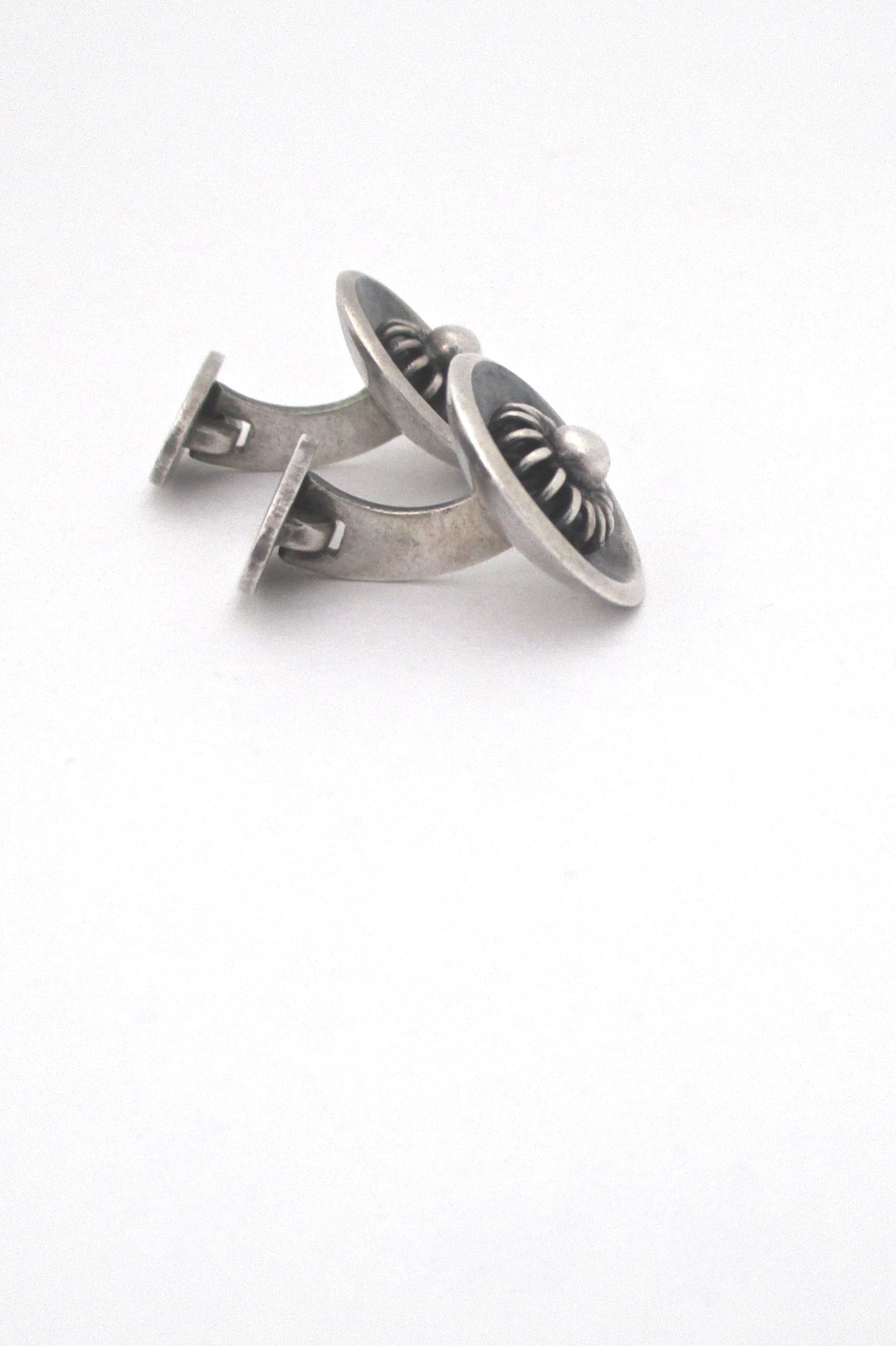 profile Ernst Willy Knudsen Denmark vintage silver coil and bead mid century modern cufflinks