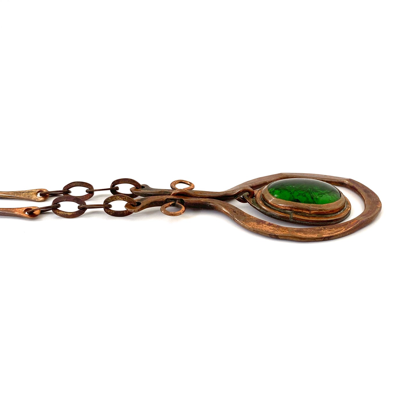 profile Rafael Alfandary Canada vintage brutalist copper grass green glass classic kinetic pendant necklace Canadian jewelry design