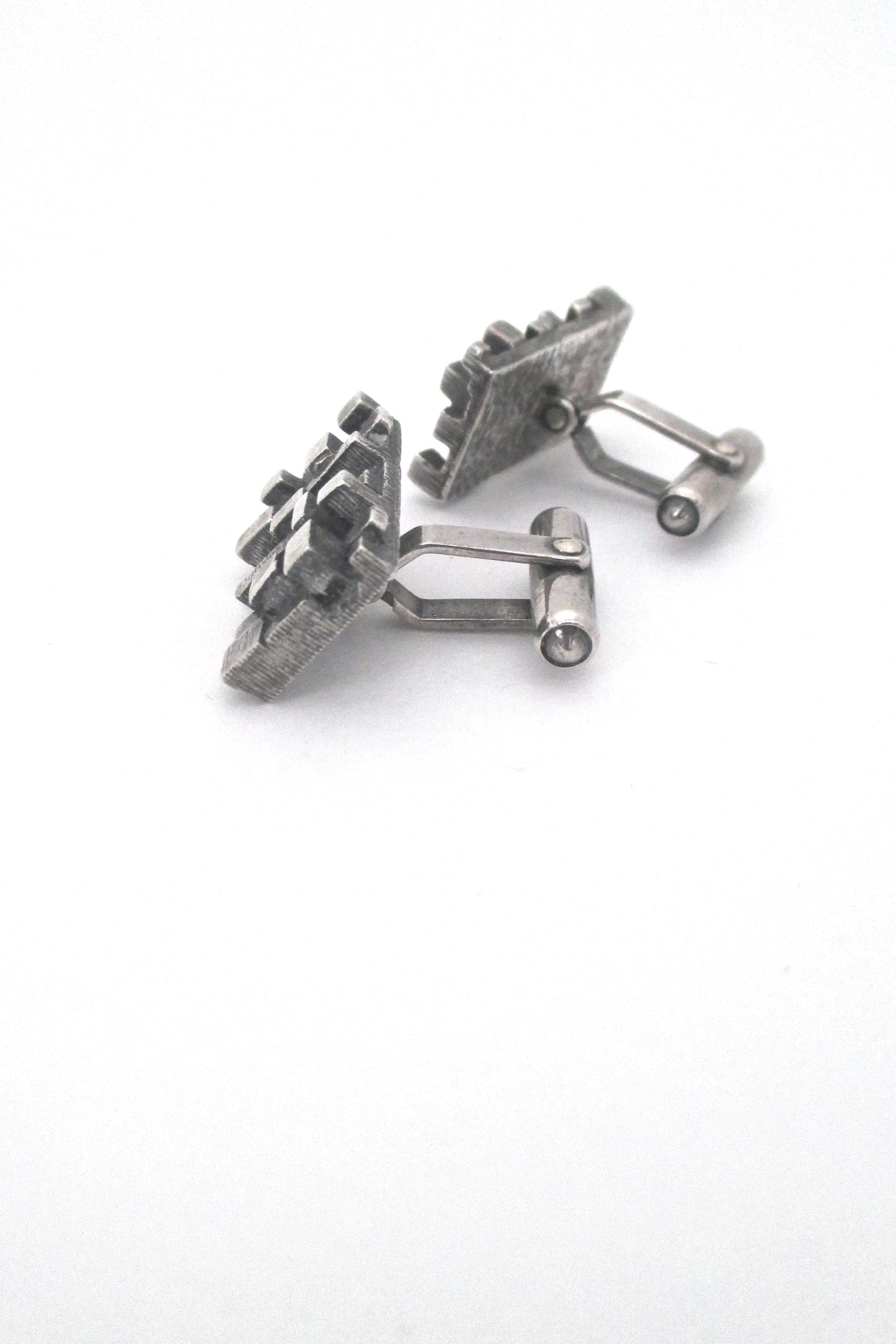 profile vintage sterling silver dimensional cubes mid century modern cufflinks