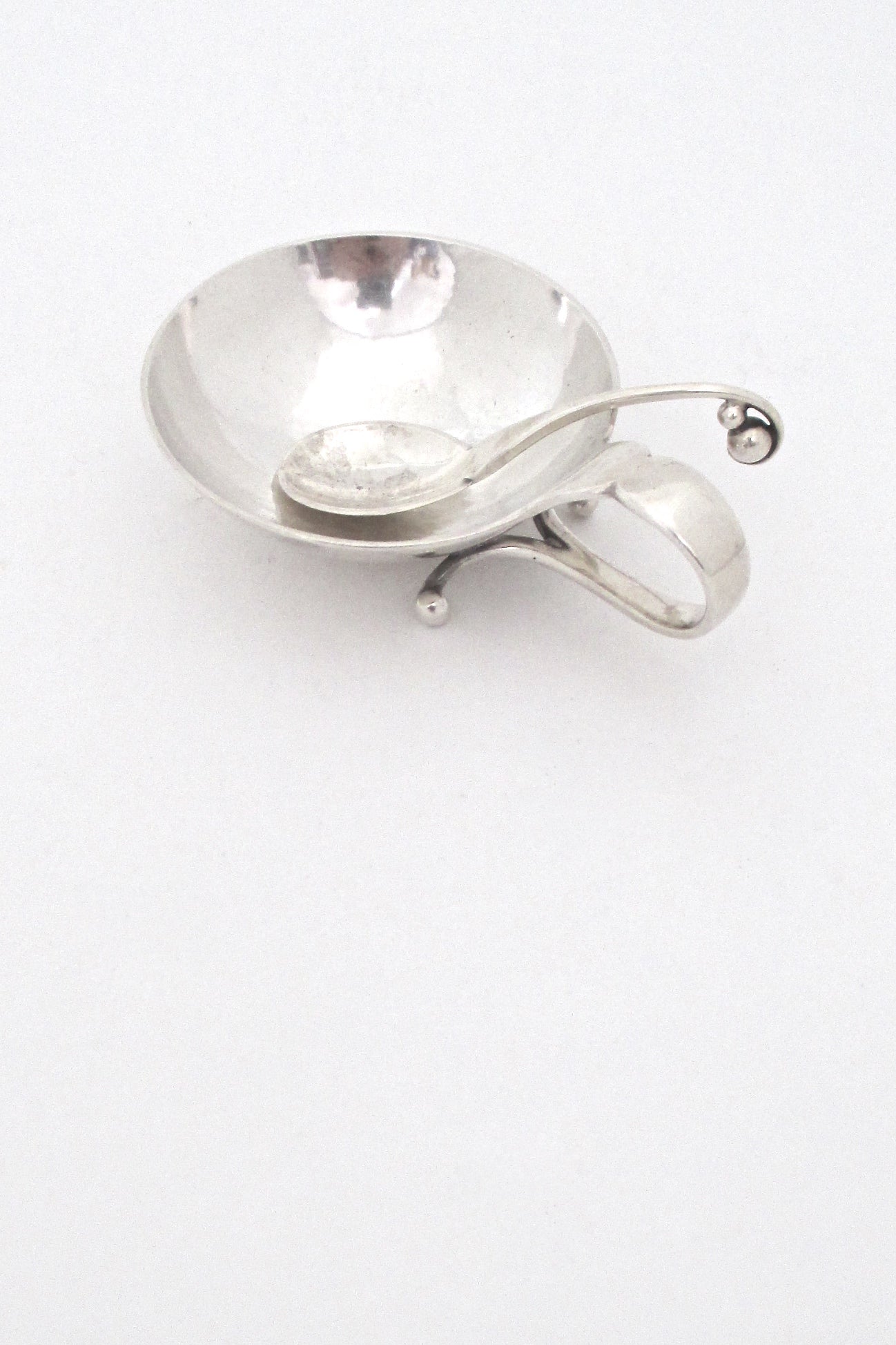 detail Georg Jensen Denmark vintage silver open salt and spoon 110 by Georg Jensen