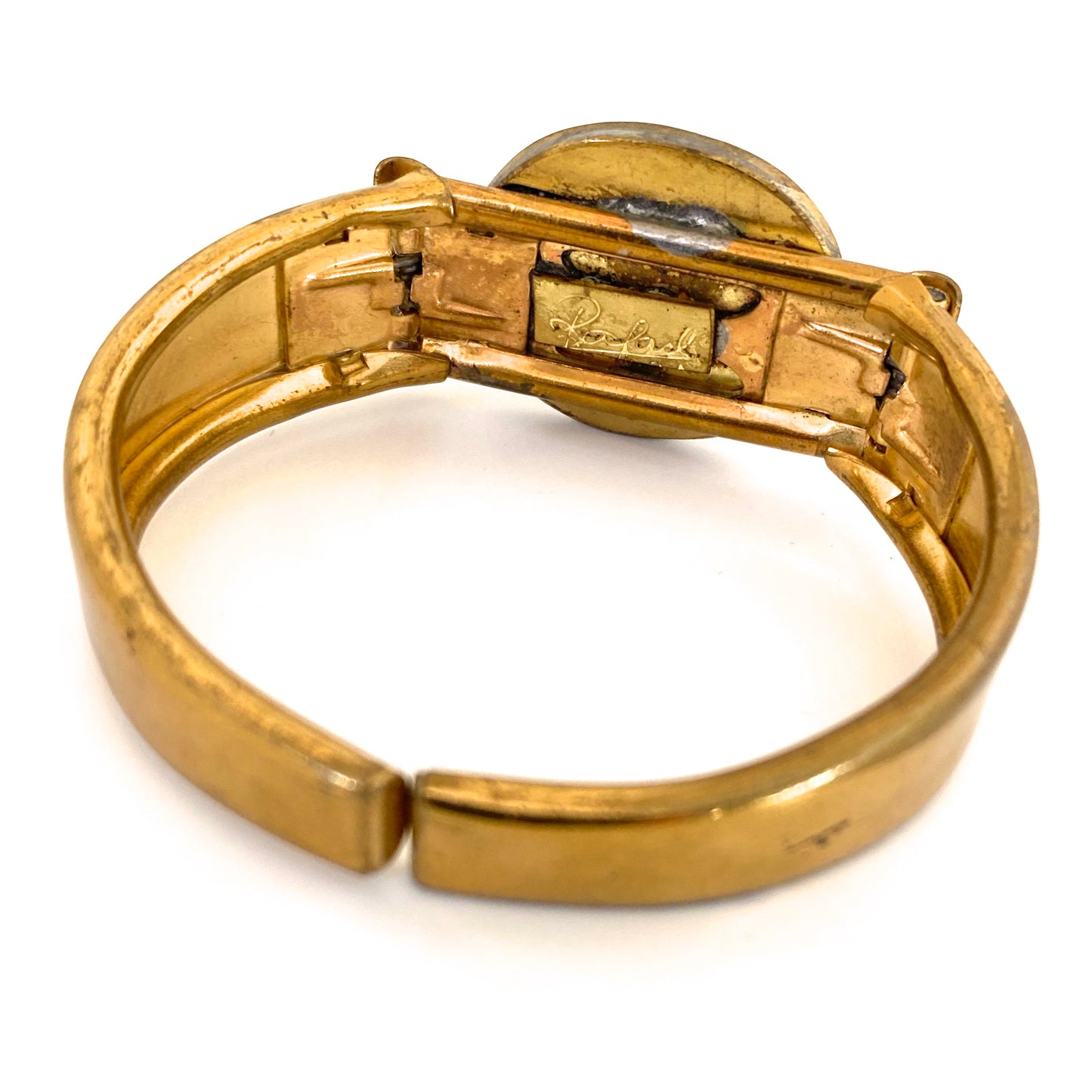 Rafael Canada brass clamper bracelet ~ clear glass