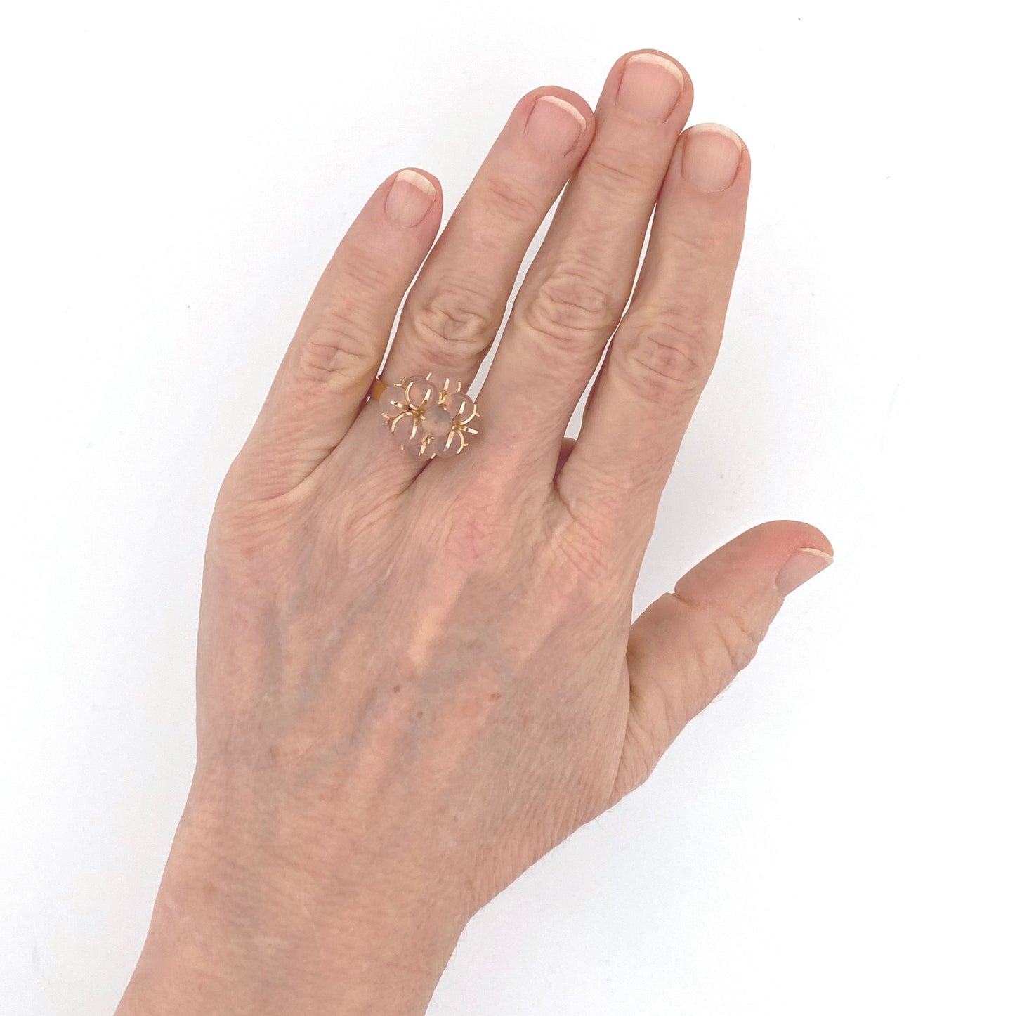 scale Elis Kauppi Kupittaan Kulta Finland vintage gold pink chalcedony cluster ring Scandinavian Modernist jewelry design