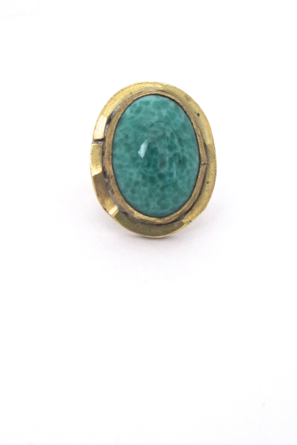 Rafael Canada brass & speckled green cabochon large ring