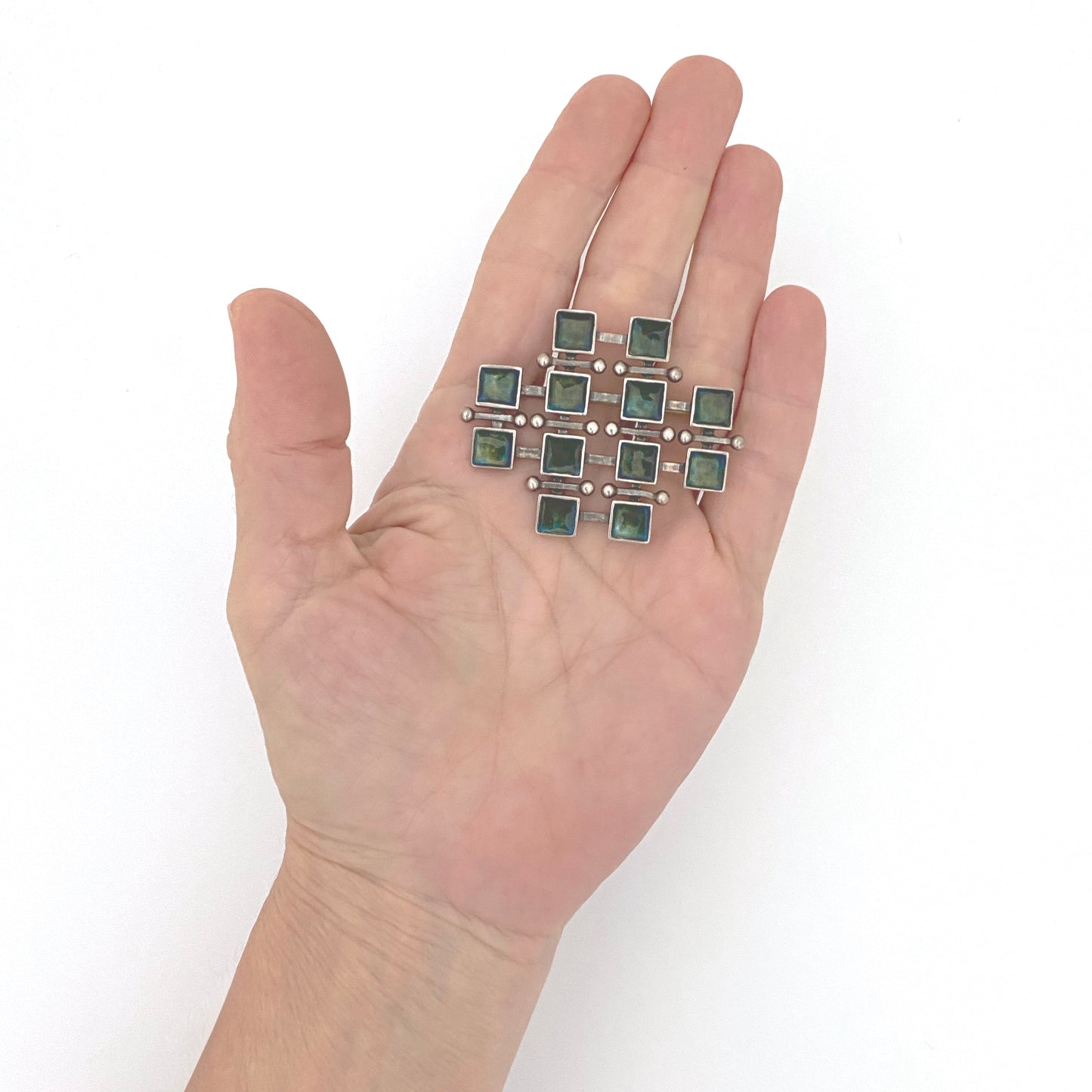 scale Uni David-Andersen Norway vintage silver enamel brooch Marianne Berg Scandinavian Modernist jewelry design