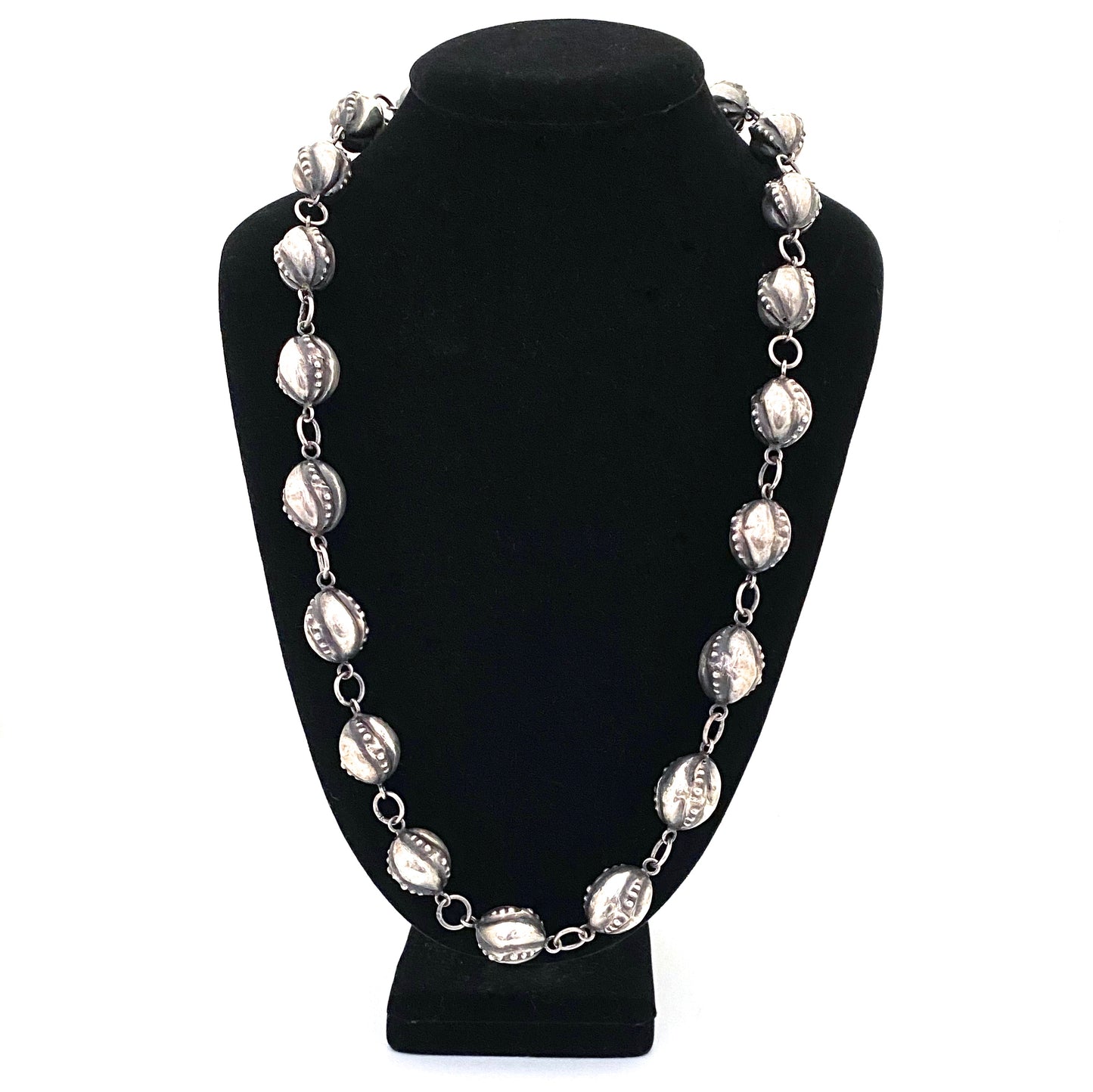 Scandinavian sterling silver large textured bead necklace
