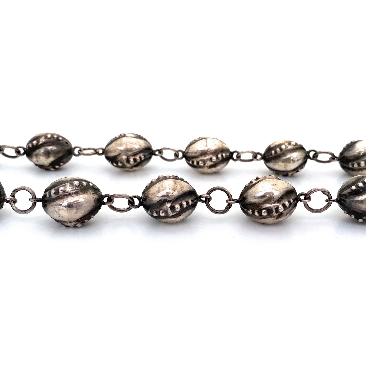 detail vintage Scandinavian or Baltic sterling silver textured beads necklace