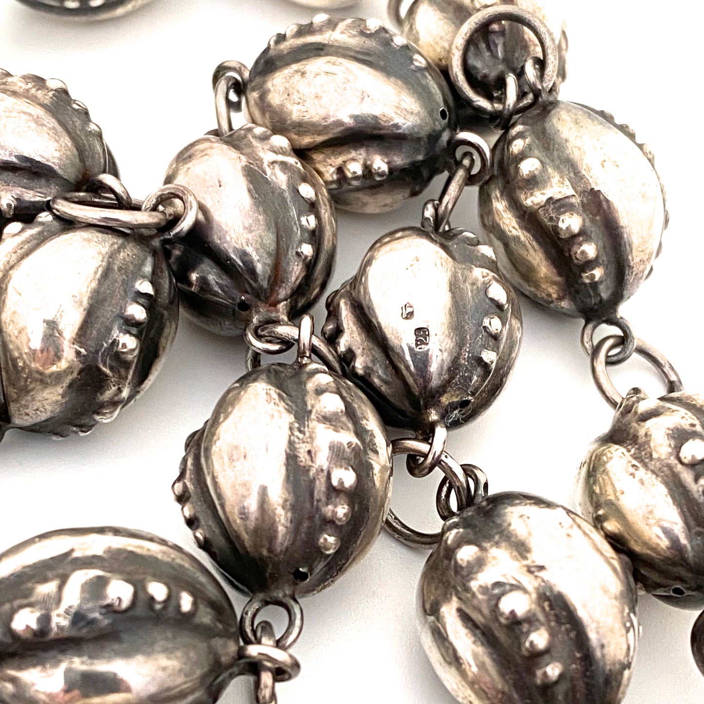 Scandinavian sterling silver large textured bead necklace