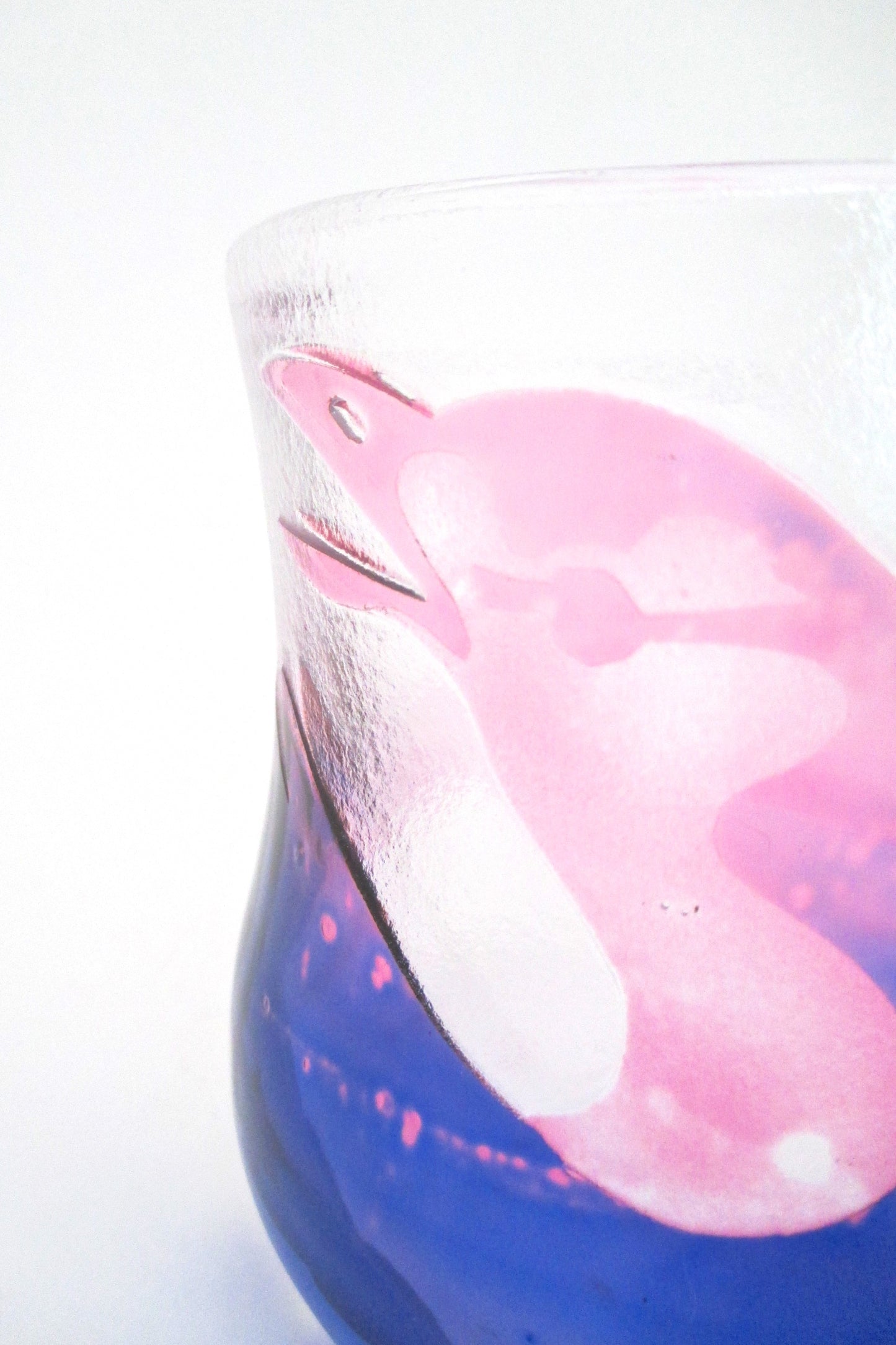 detail Kosta Boda Sweden vintage mid century cameo glass carved bird bowl by Paul Hoff signed