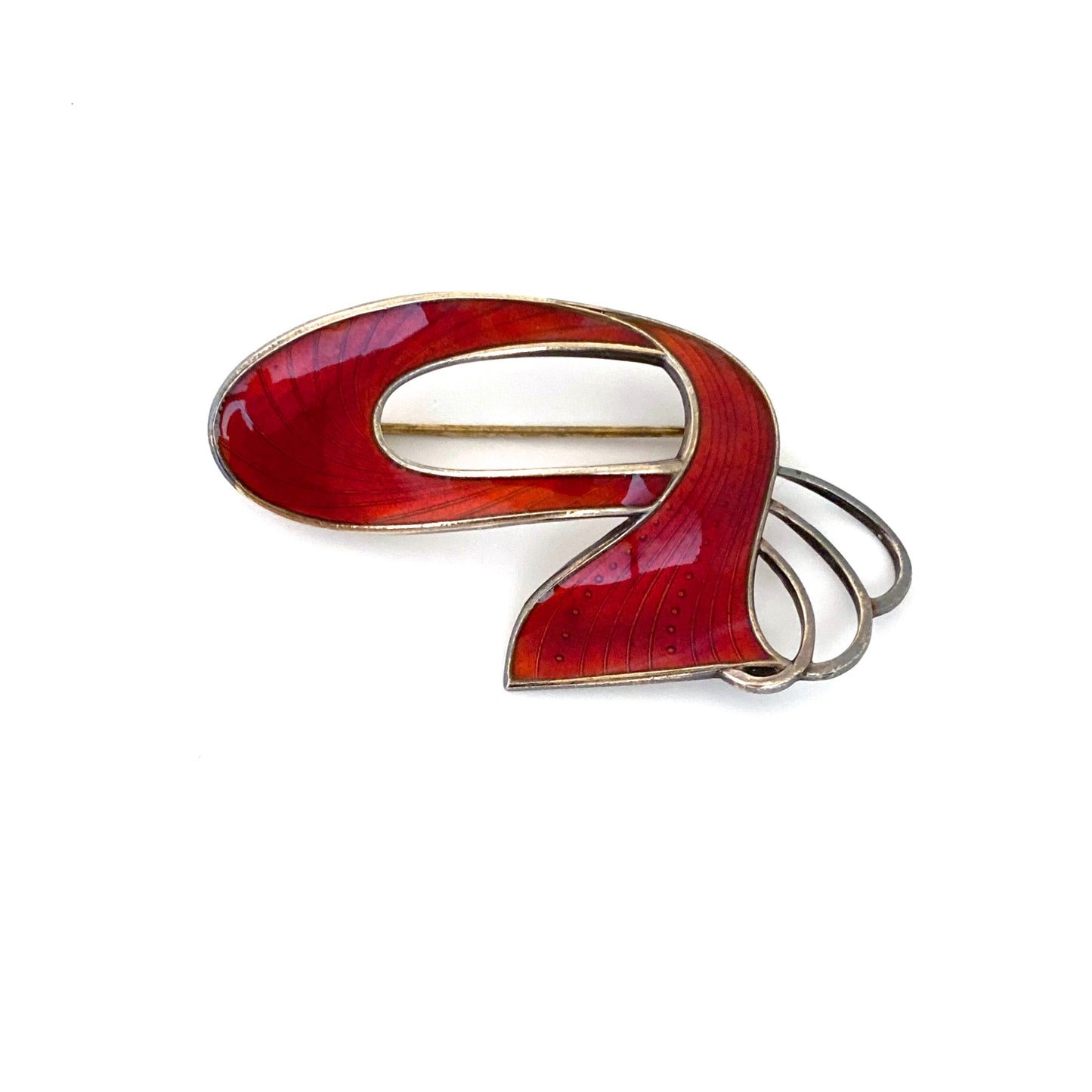 Ivar Holth curvy enamel ribbon brooch ~ red