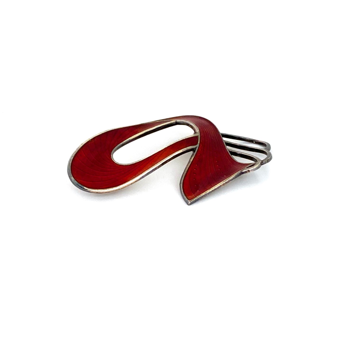 Ivar Holth curvy enamel ribbon brooch ~ red