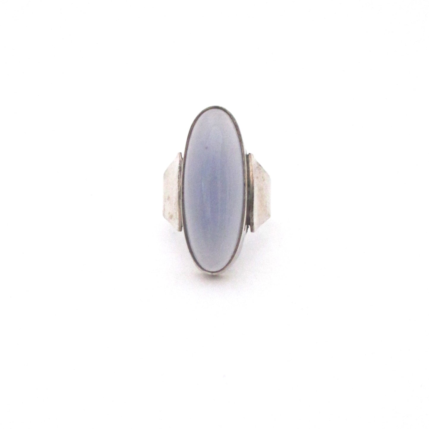 detail vintage silver large chalcedony ring Sweden import marks Scandinavian Modern design jewelry