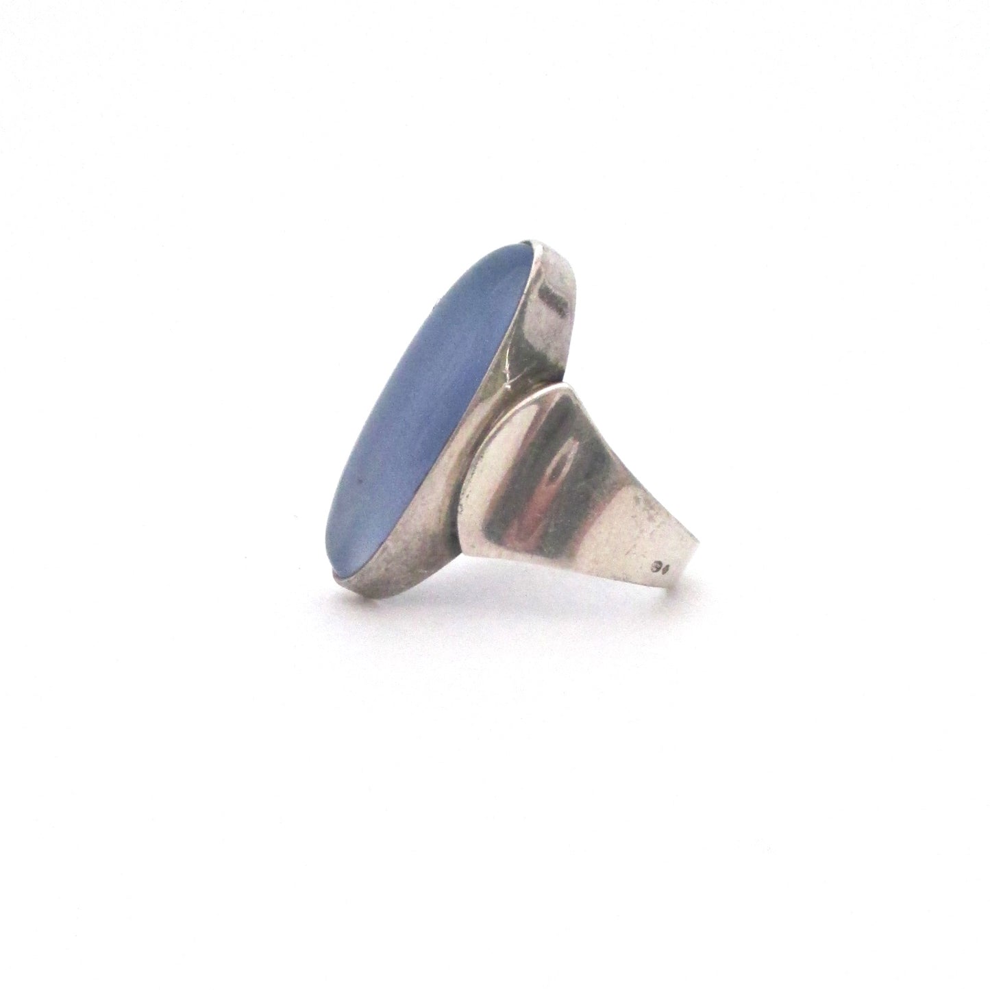 profile vintage silver large chalcedony ring Sweden import marks Scandinavian Modern design jewelry