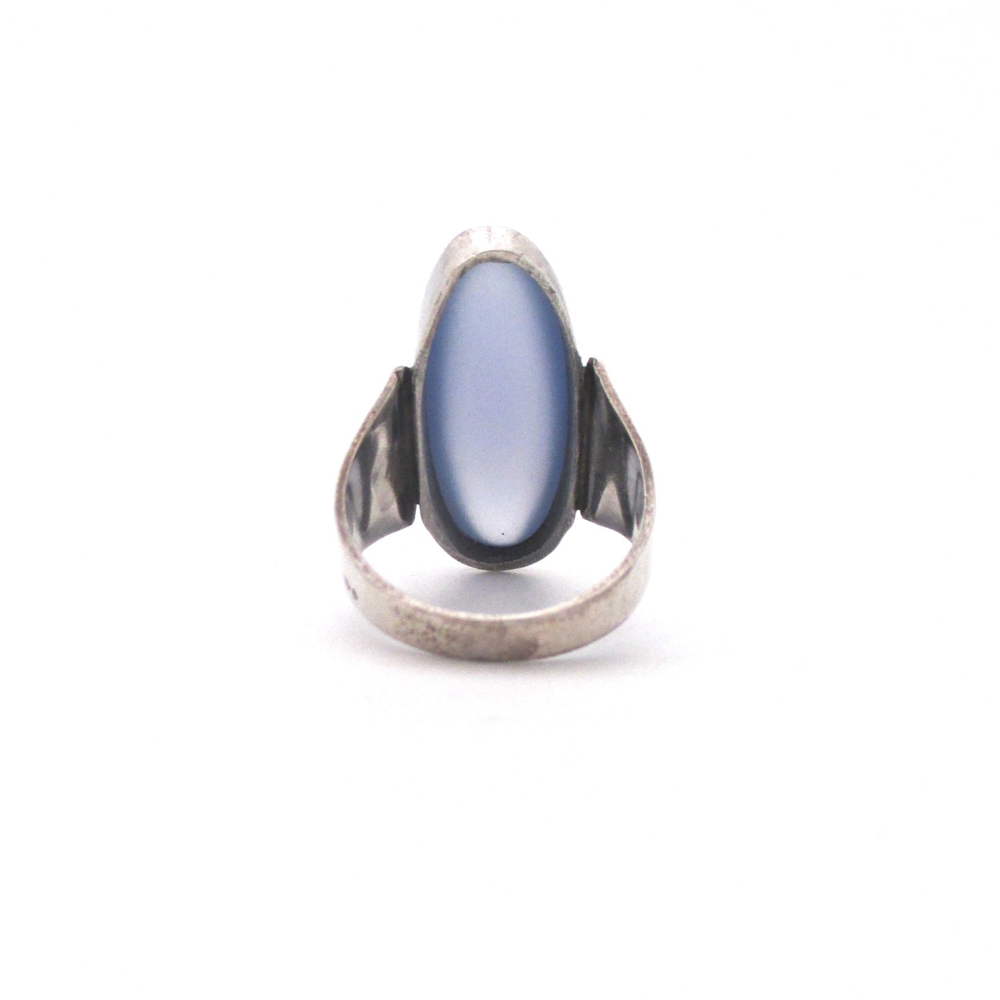 vintage silver & large chalcedony ring ~ Sweden import marks