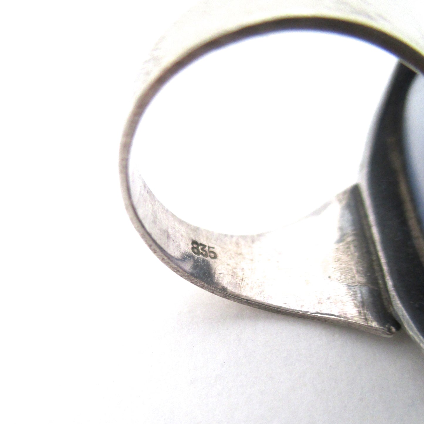 vintage silver & large chalcedony ring ~ Sweden import marks