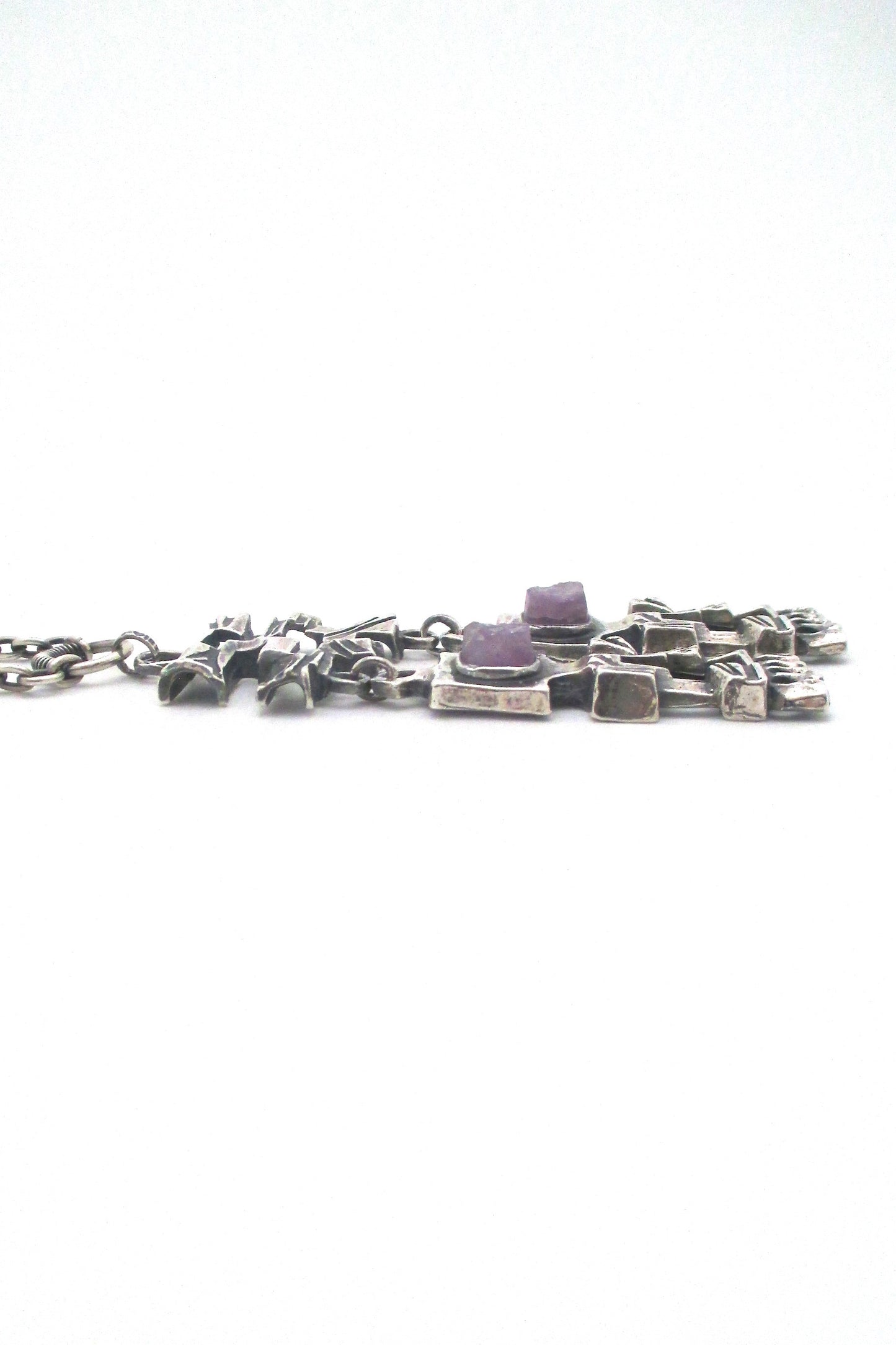 profile Pentti Sarpaneva for Turun Hopea Finland large brutalist kinetic silver amethyst pendant necklace