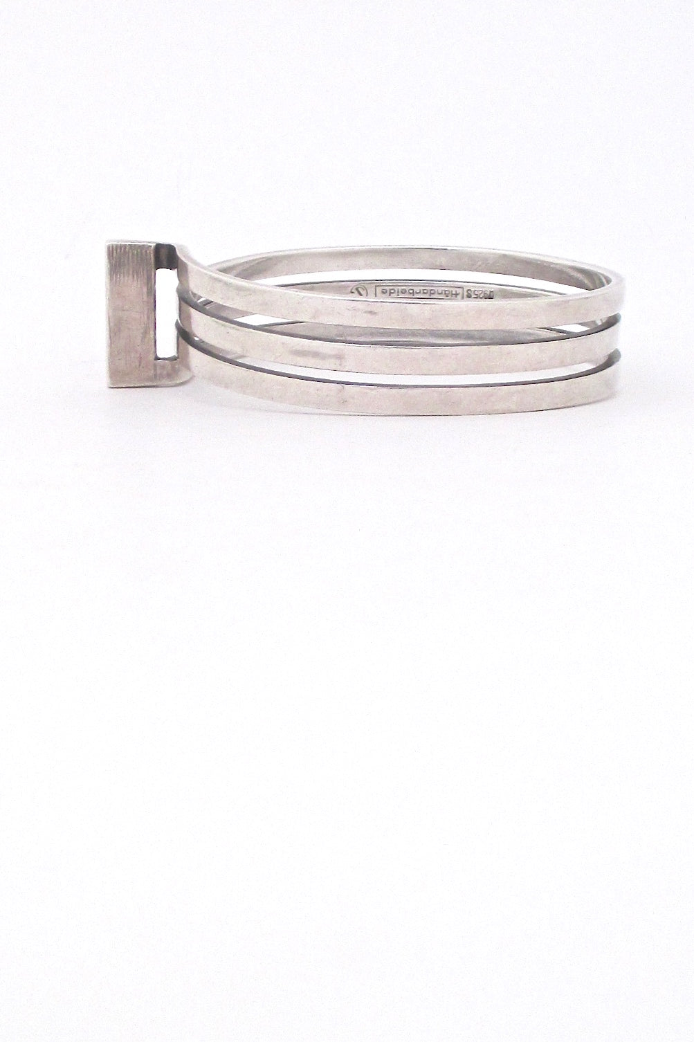 profile Scandinavian heavy silver triple wrap bangle bracelet Scandinavian Modern design