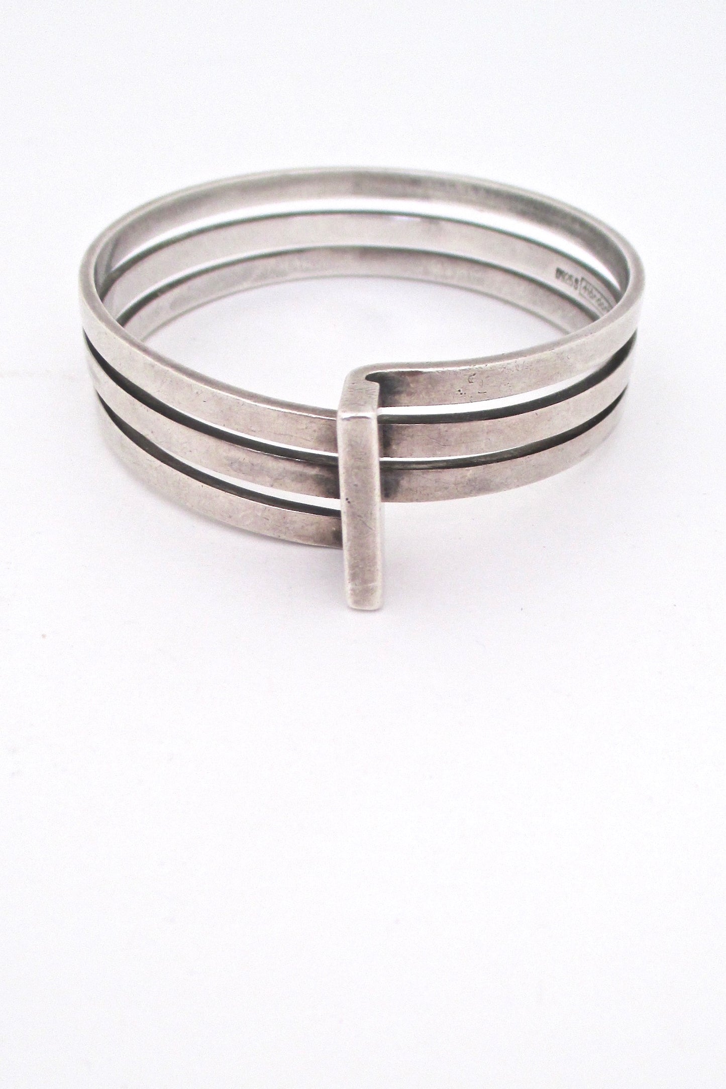 Scandinavian heavy silver triple wrap bangle bracelet
