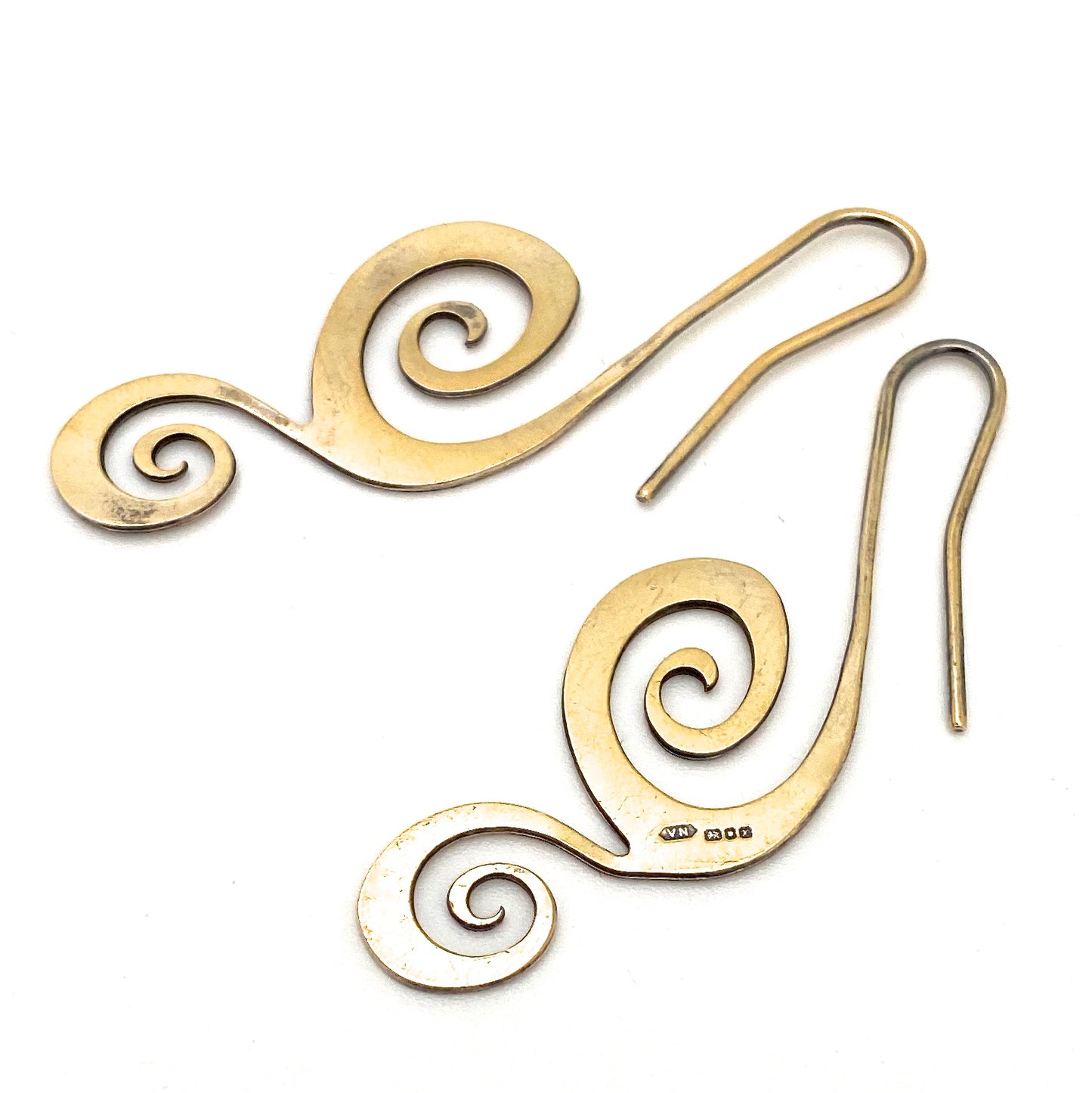 vintage sterling silver gilt swirl earrings