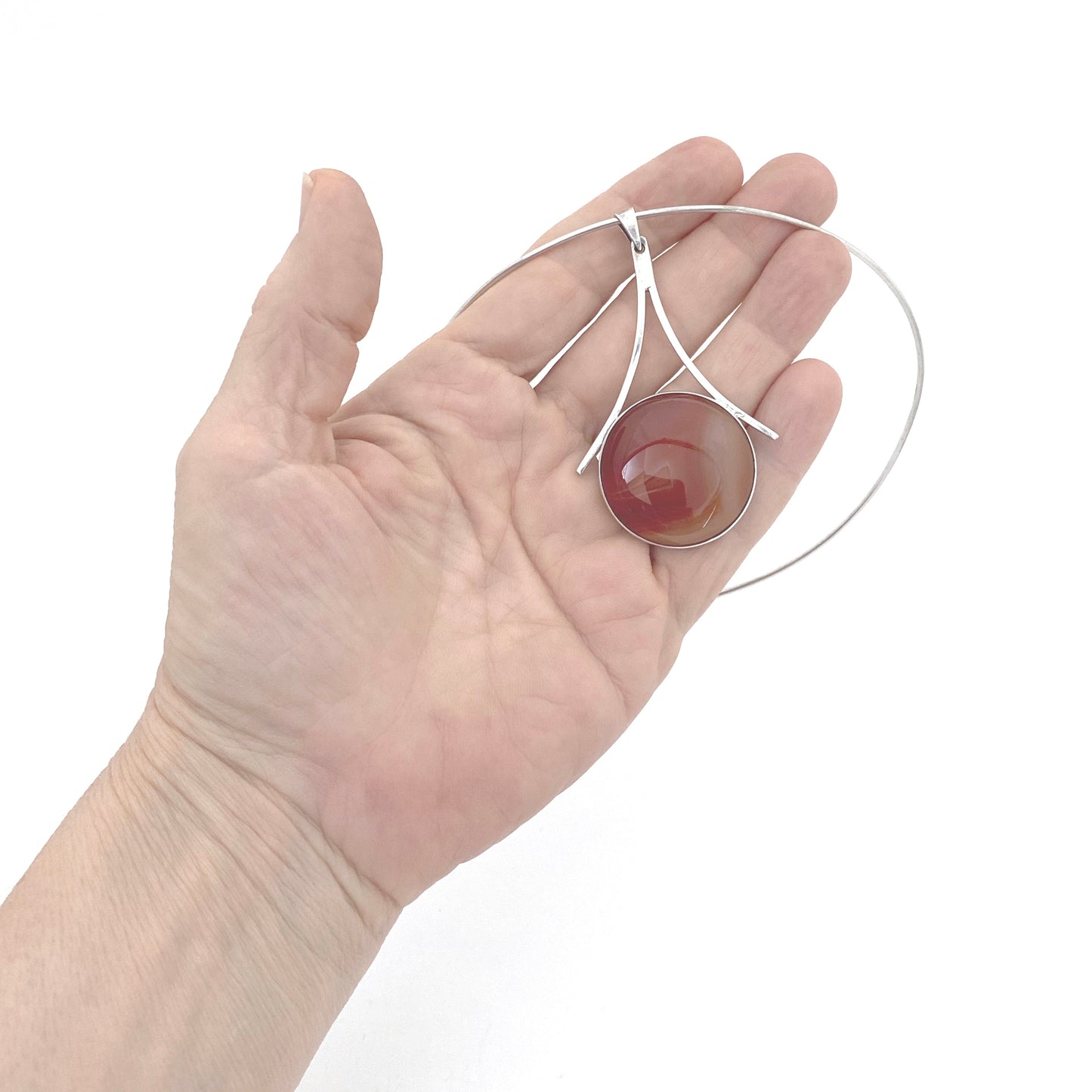 silver & banded agate Modernist pendant & neck ring ~ Israel