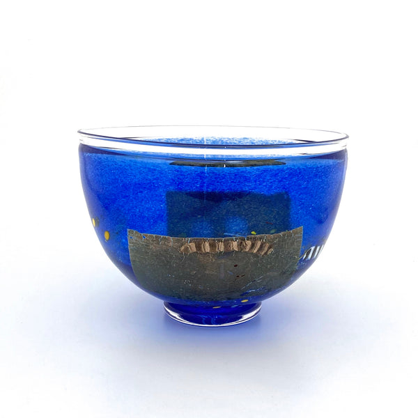 detail Kosta Boda Sweden vintage glass Satellite blue bowl Bertil Vallien