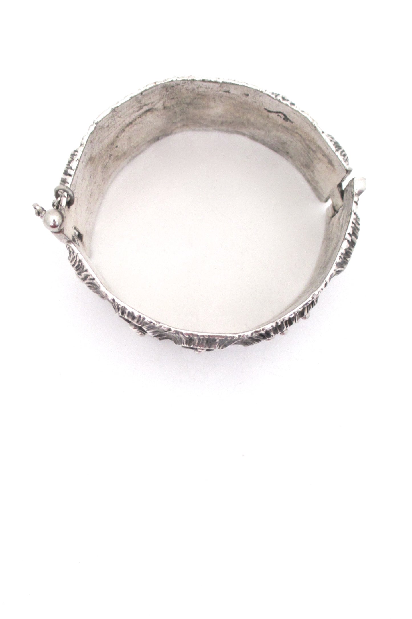 Guy Vidal brutalist pewter 'craters & posts' hinged bracelet