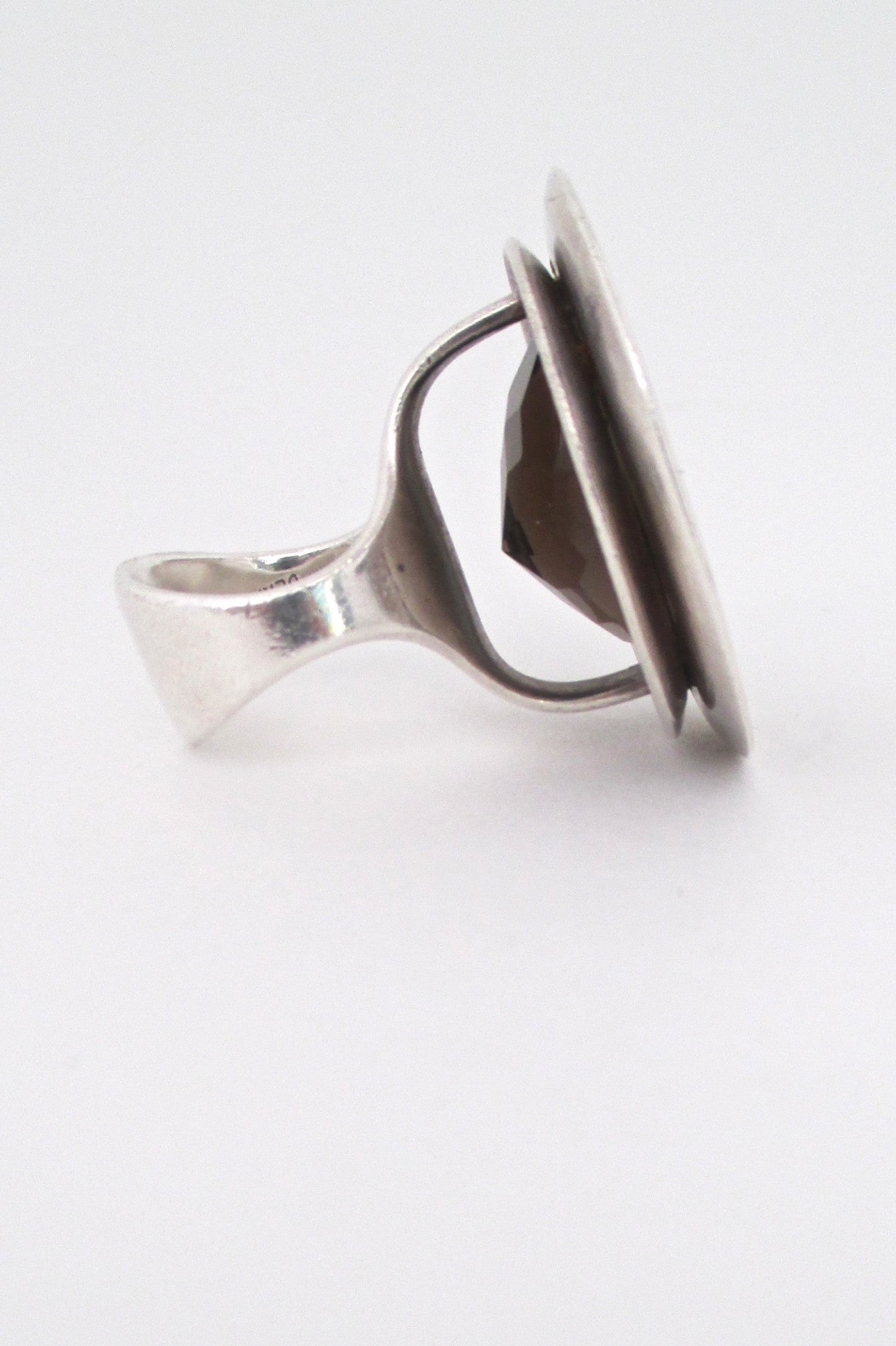 detal Hans Hansen Denmark vintage Scandinavian Modern sterling and smoky quartz statement ring