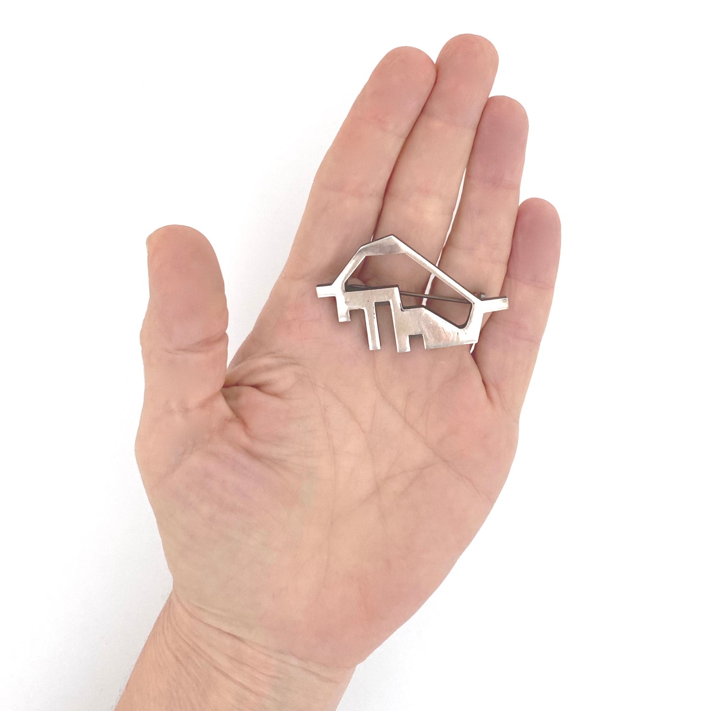 scale Tostrup Norway vintage silver abstract bull brooch Gudmund Elvestad rare Scandinavian Modernist jewelry design