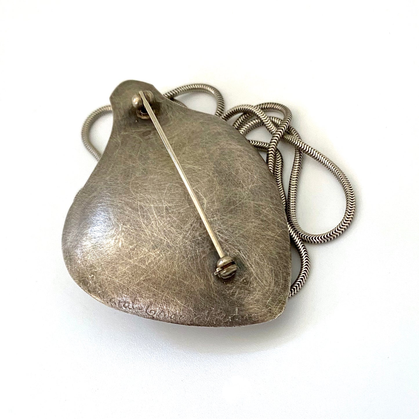Baharal Gnida textured silver large pendant necklace / brooch ~ signed