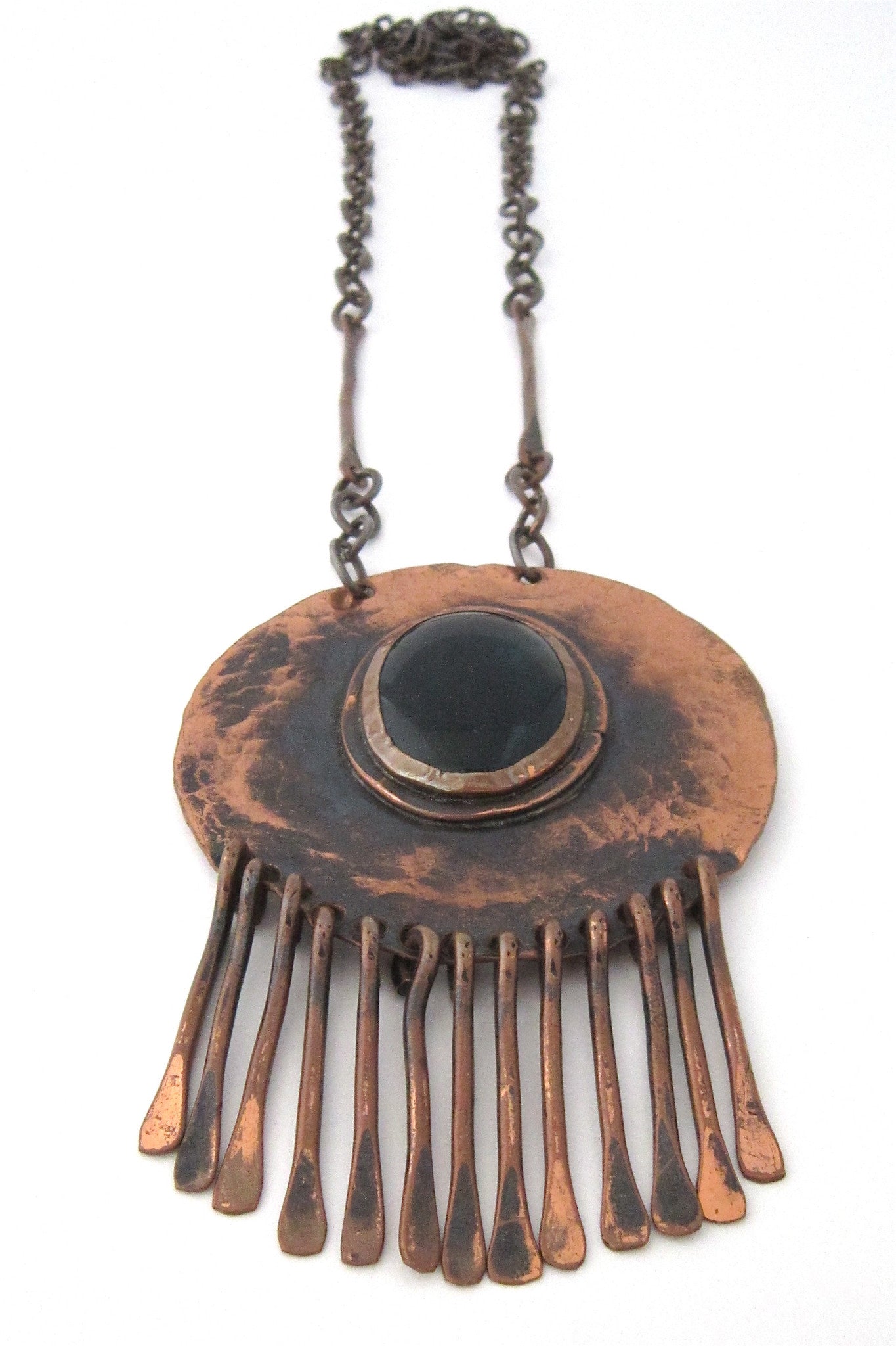 Rafael Alfandary Canada large copper and aqua Murano glass fringe necklace