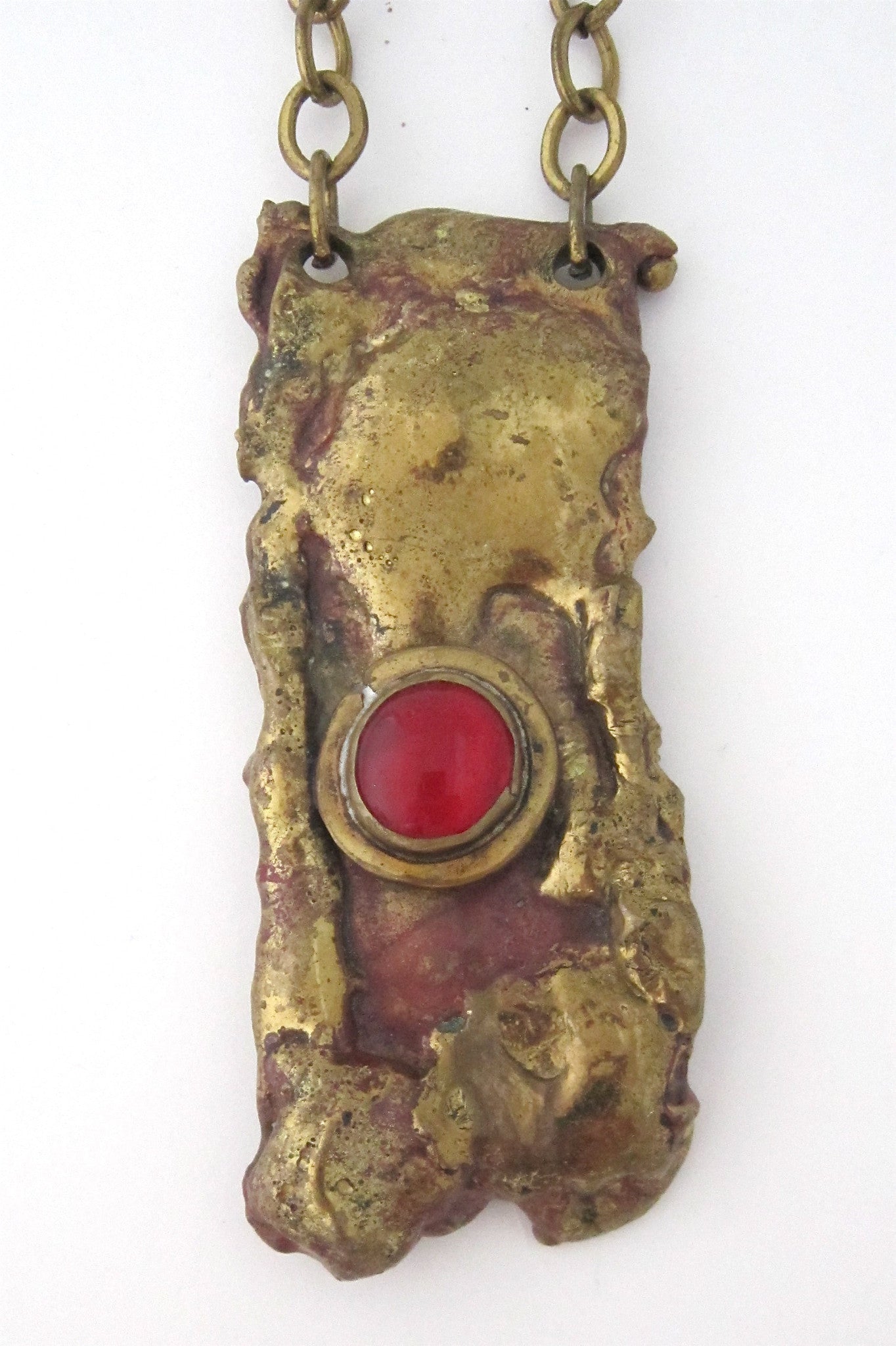 Rafael Alfandary Canada, vintage brass & Murano glass sculptural pendant necklace
