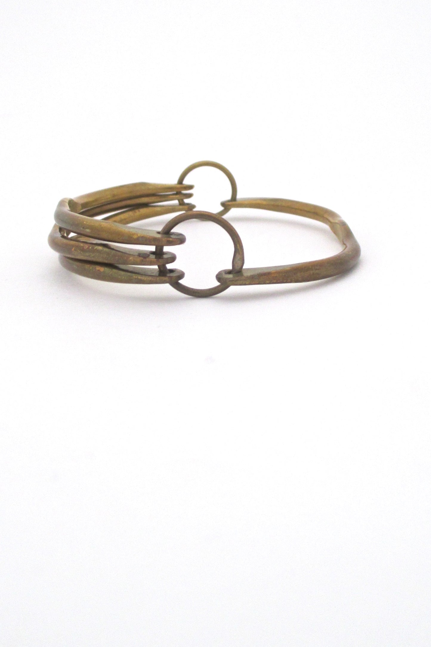 profile Rafael Alfandary Canada vintage brass unusual hinged bangle bracelet