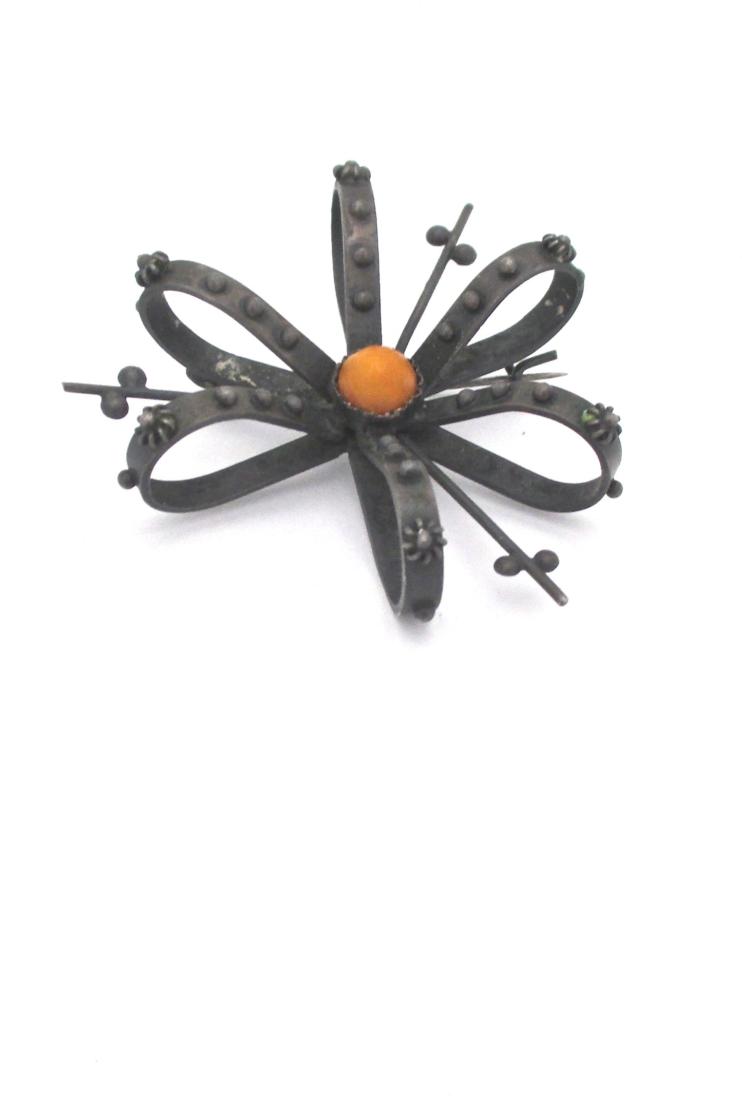ORNO Poland starburst brooch ~ amber center