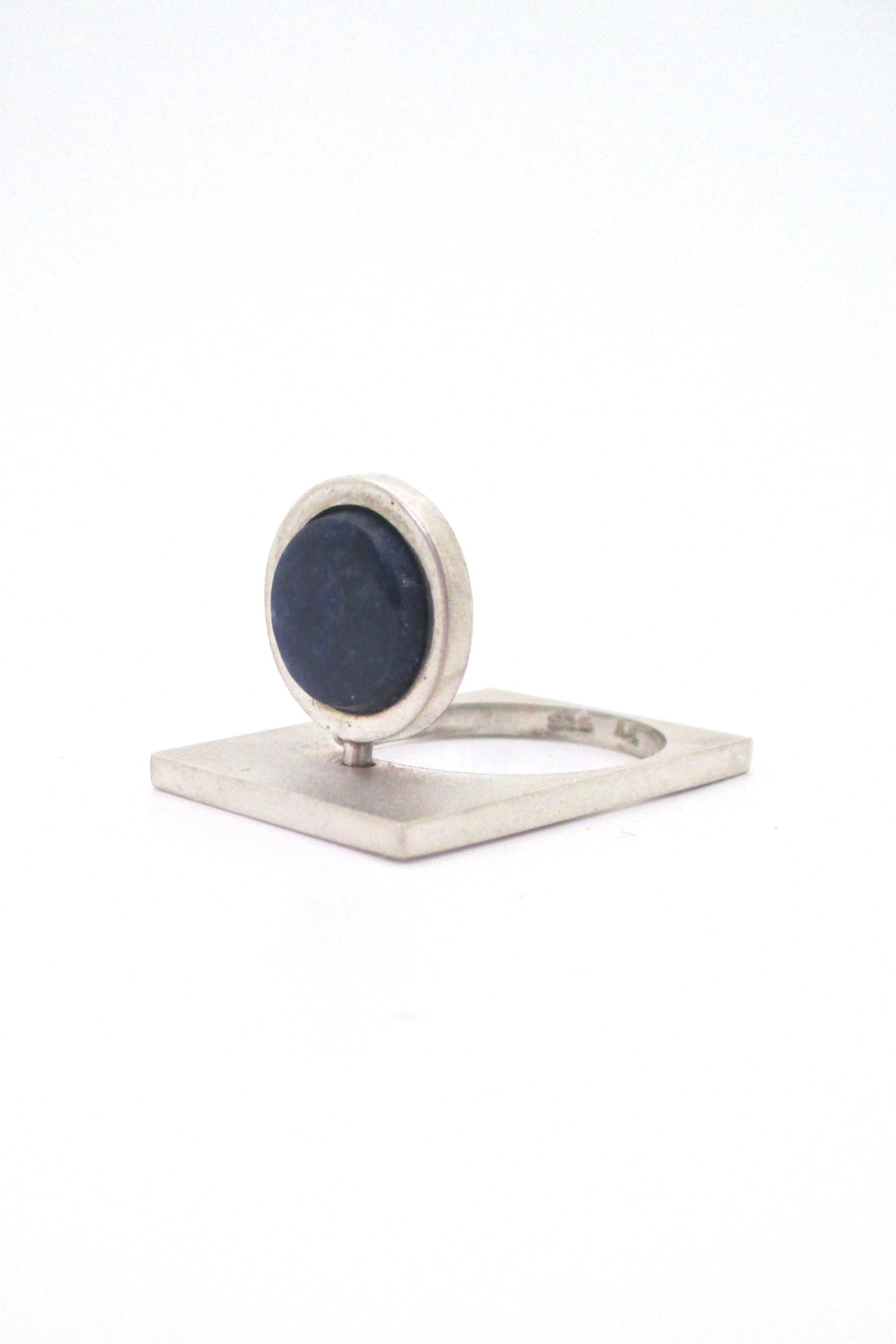 detail vintage Modernist silver and sodalite ring unusual design