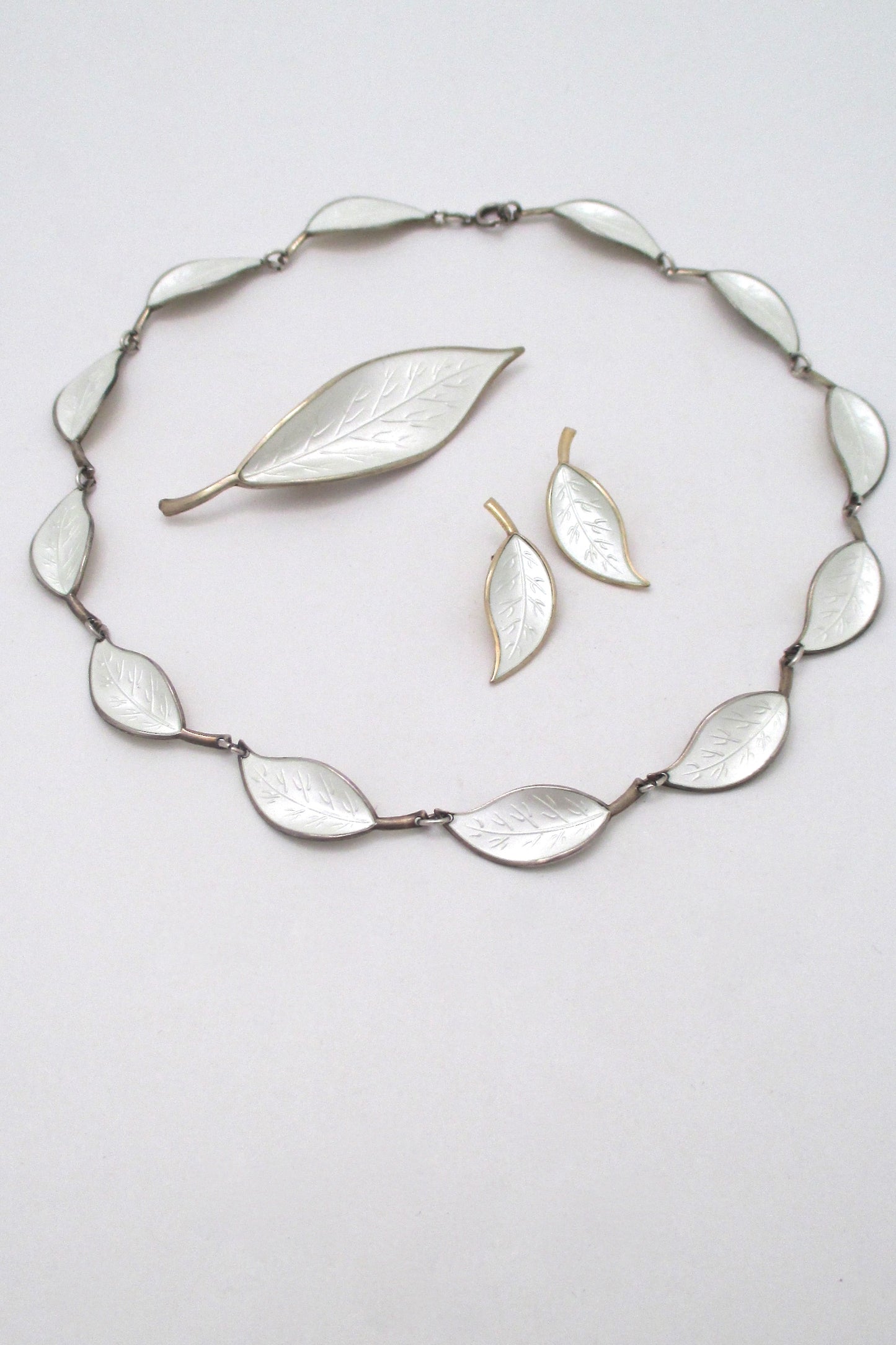 David Andersen vintage silver enamel leaf set Willy Winnaess Samantha Howard Vintage