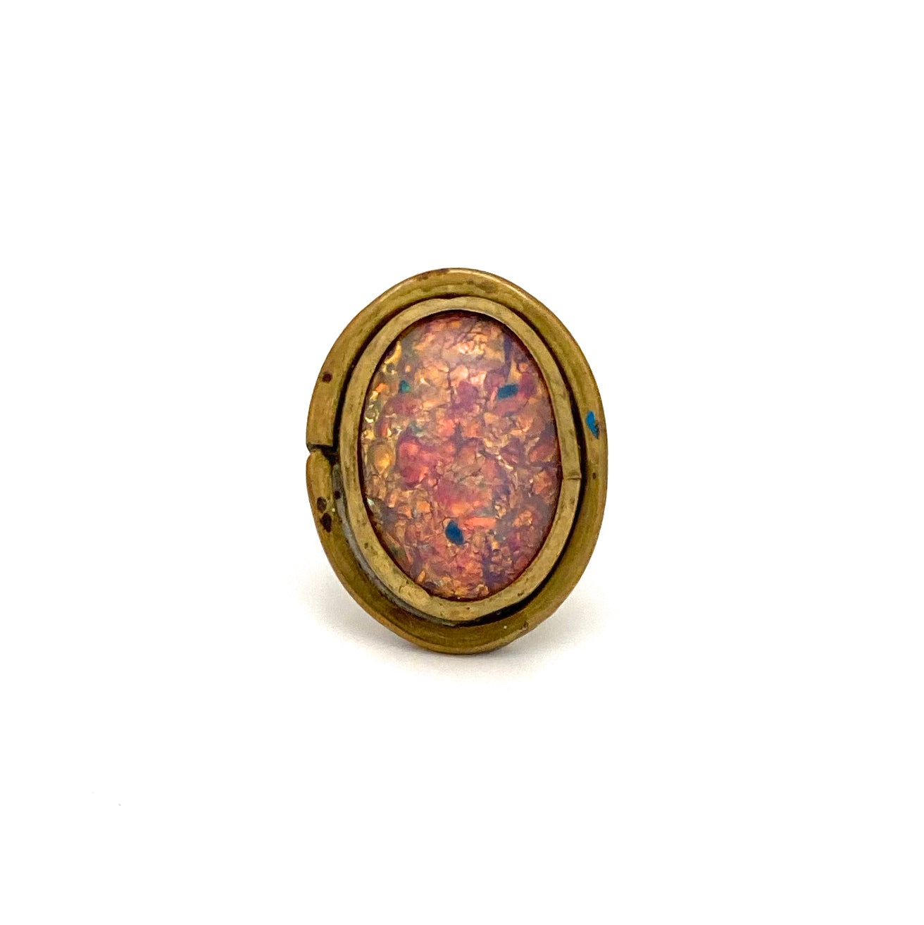 detail Rafael Alfandary Canada vintage brutalist brass faux opal glass large oval ring