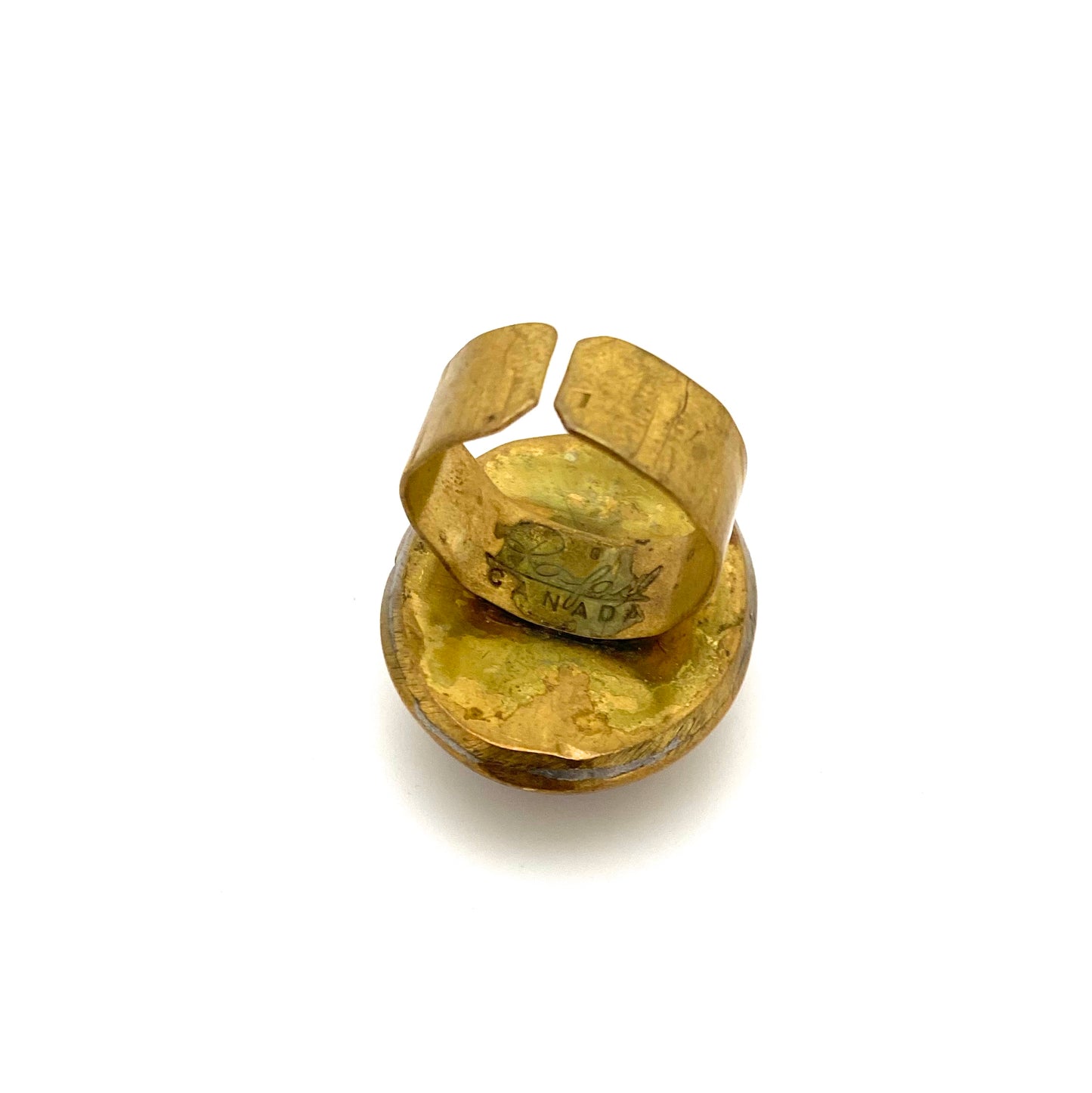 Rafael Canada large oval brass ring ~ faux opal glass