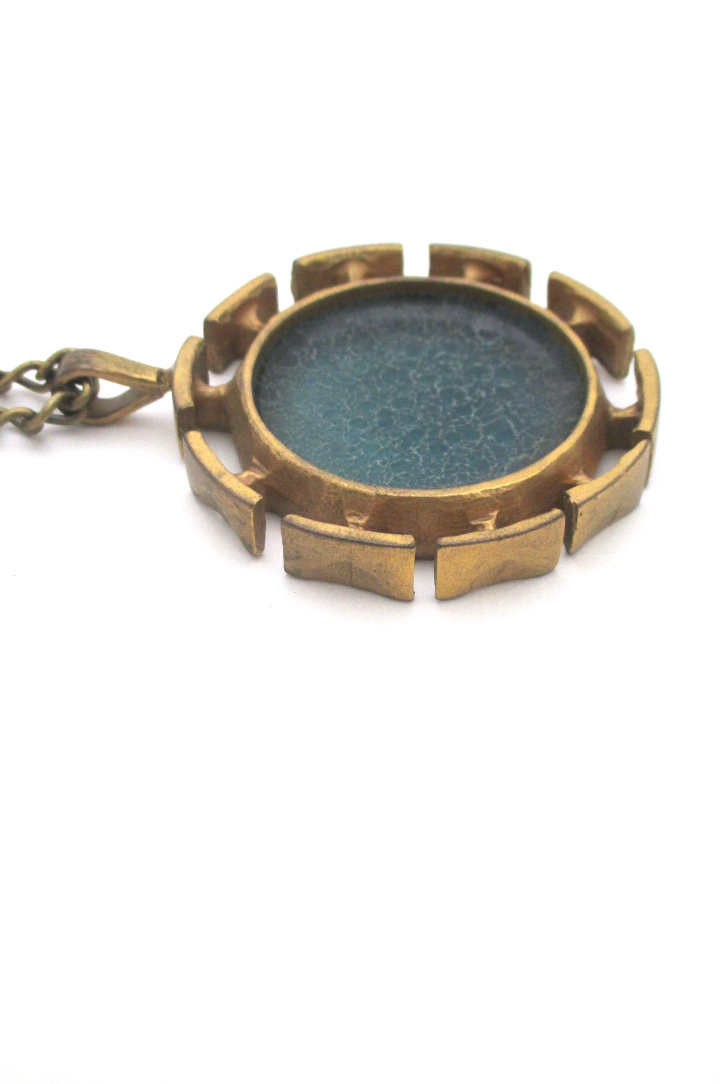 profile Bernard Chaudron Canada vintage brutalist bronze large two sided two colour pendant necklace