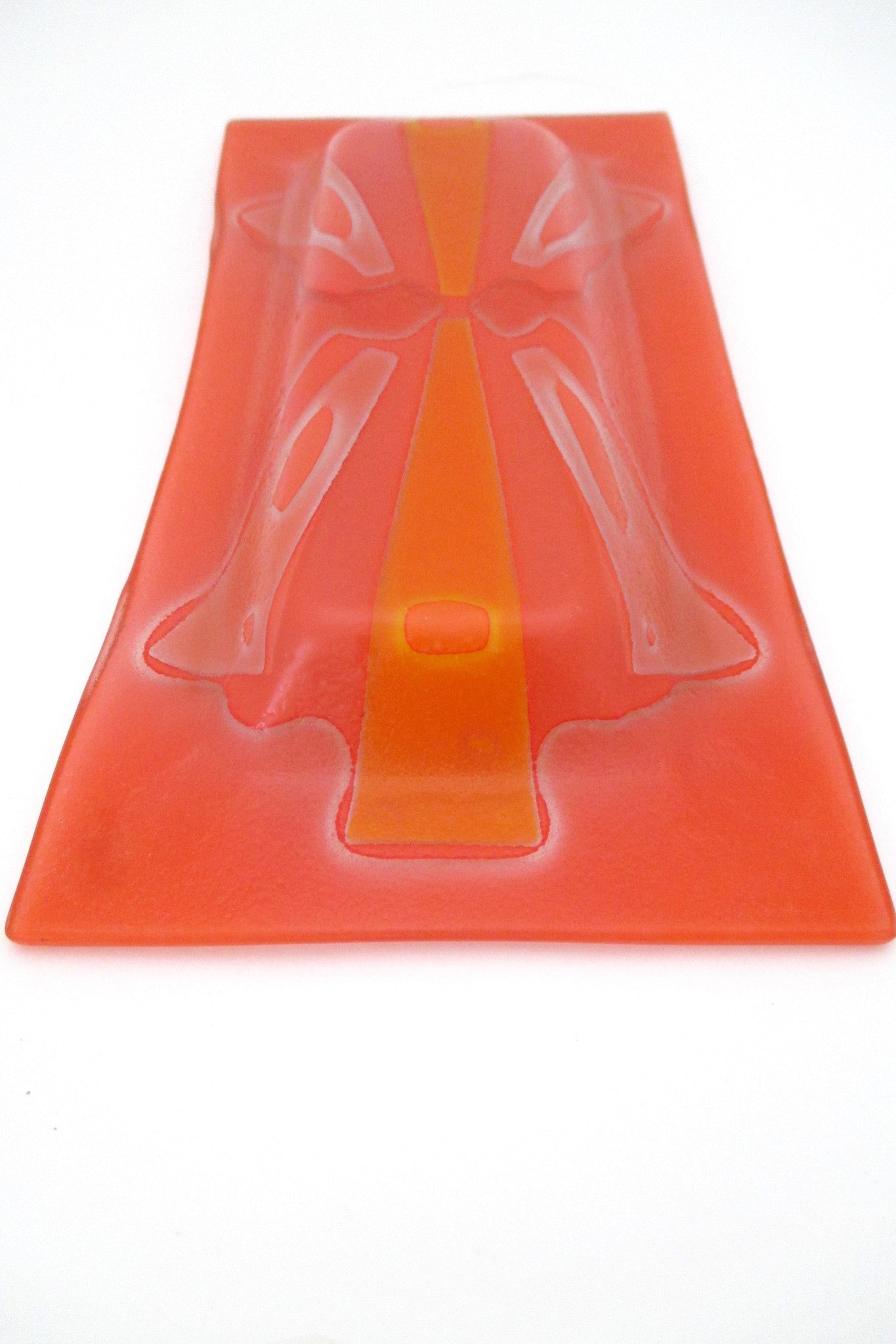 Higgins Glass signed orange striped fused glass tray