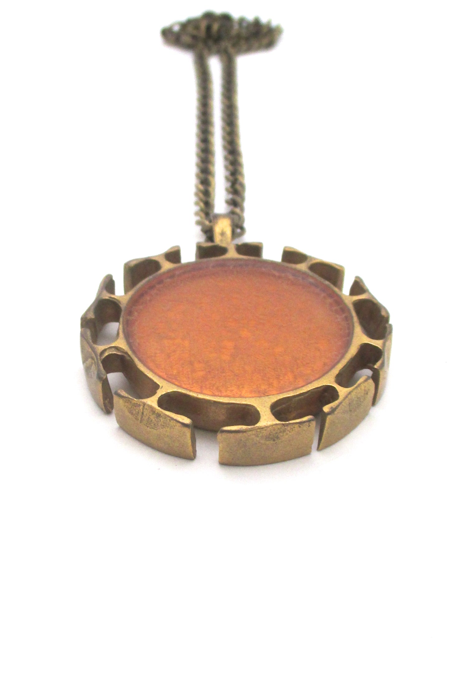 detail Bernard Chaudron Canada vintage brutalist bronze large two sided two colour pendant necklace