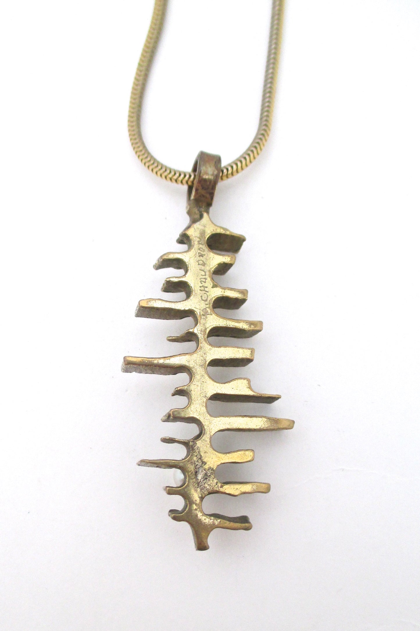 Bernard Chaudron brutalist bronze & pearl pendant necklace